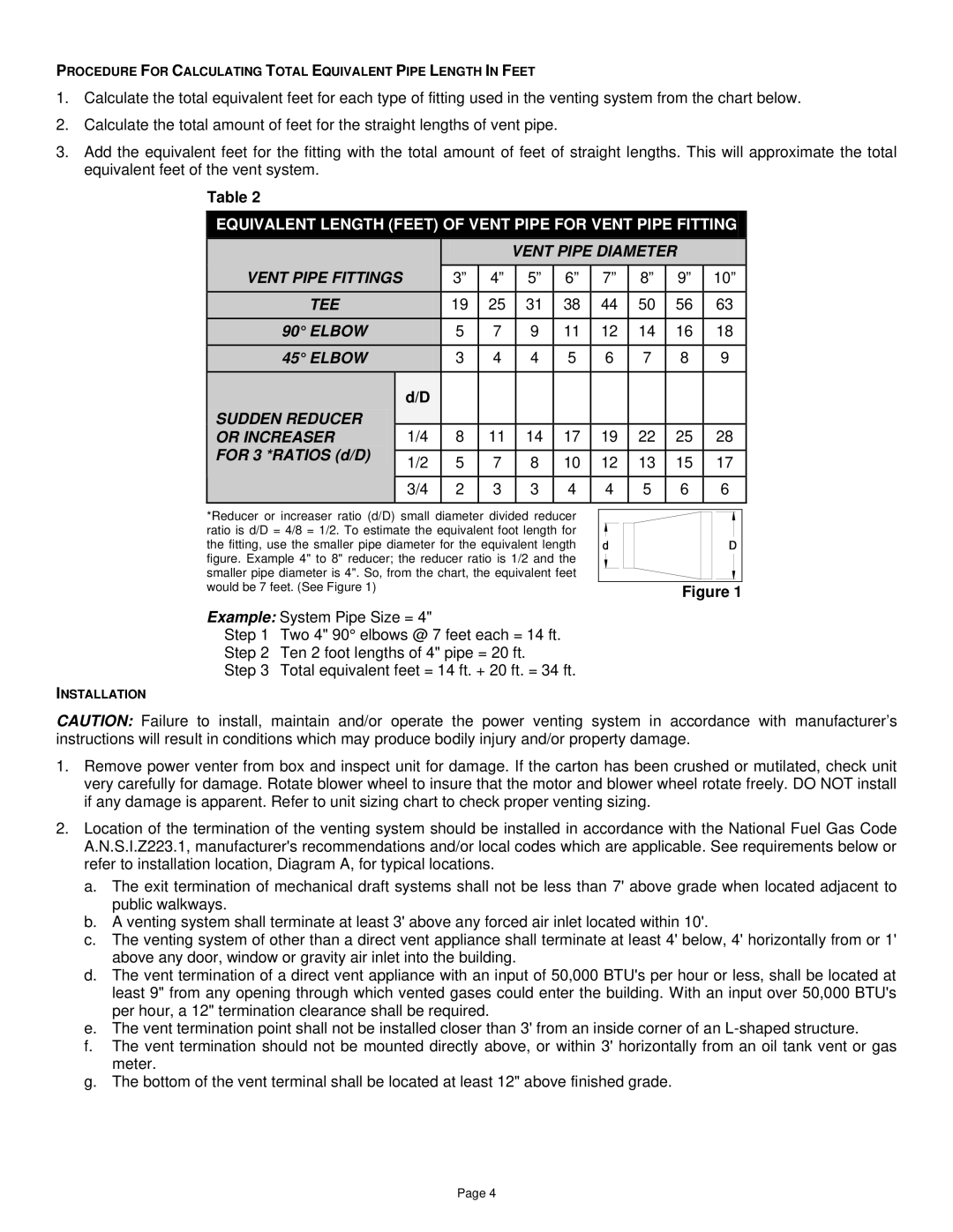 Field Controls SWG Stainless, SWGII installation instructions For 3 *RATIOS d/D 