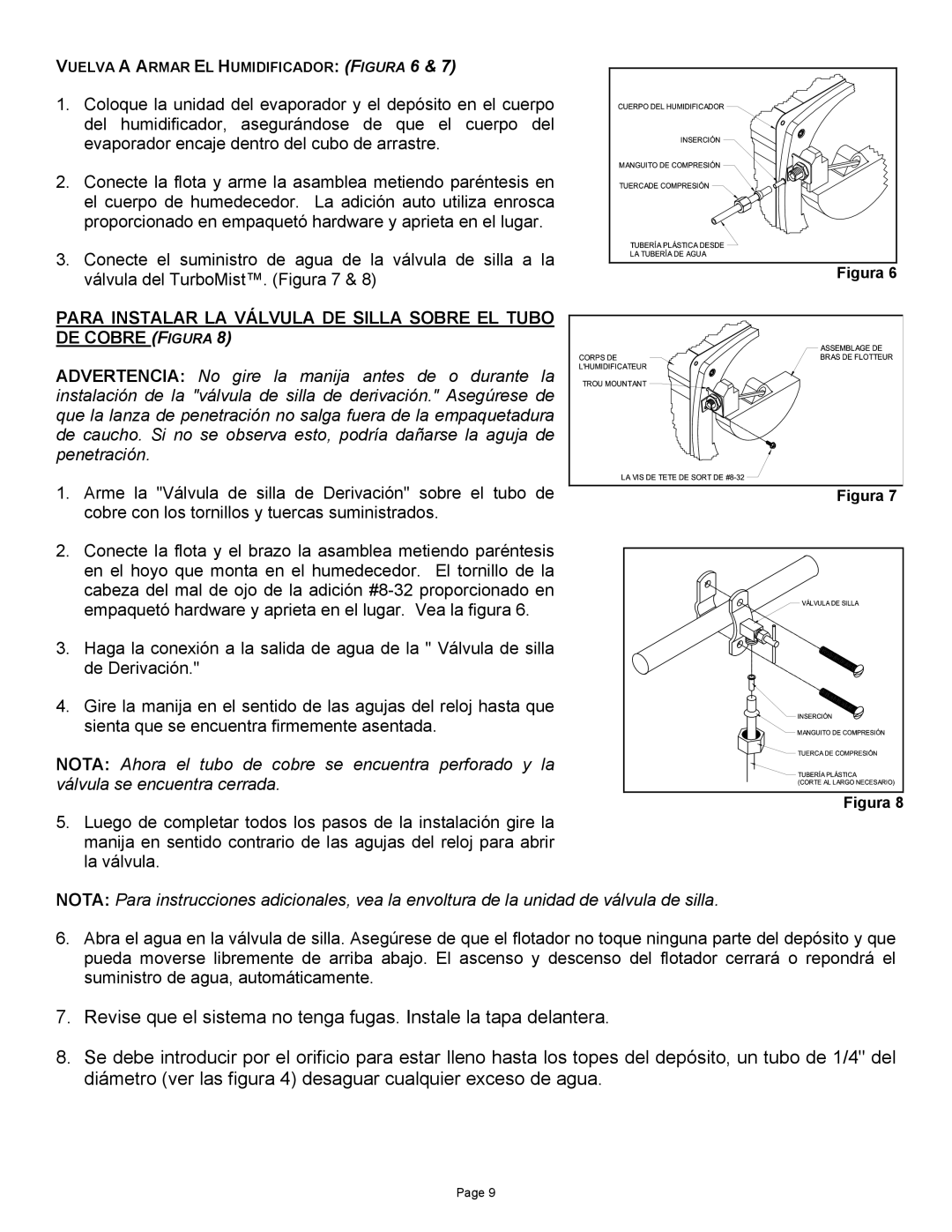 Field Controls TB-1 manual Vuelva a Armar EL Humidificador Figura 6 