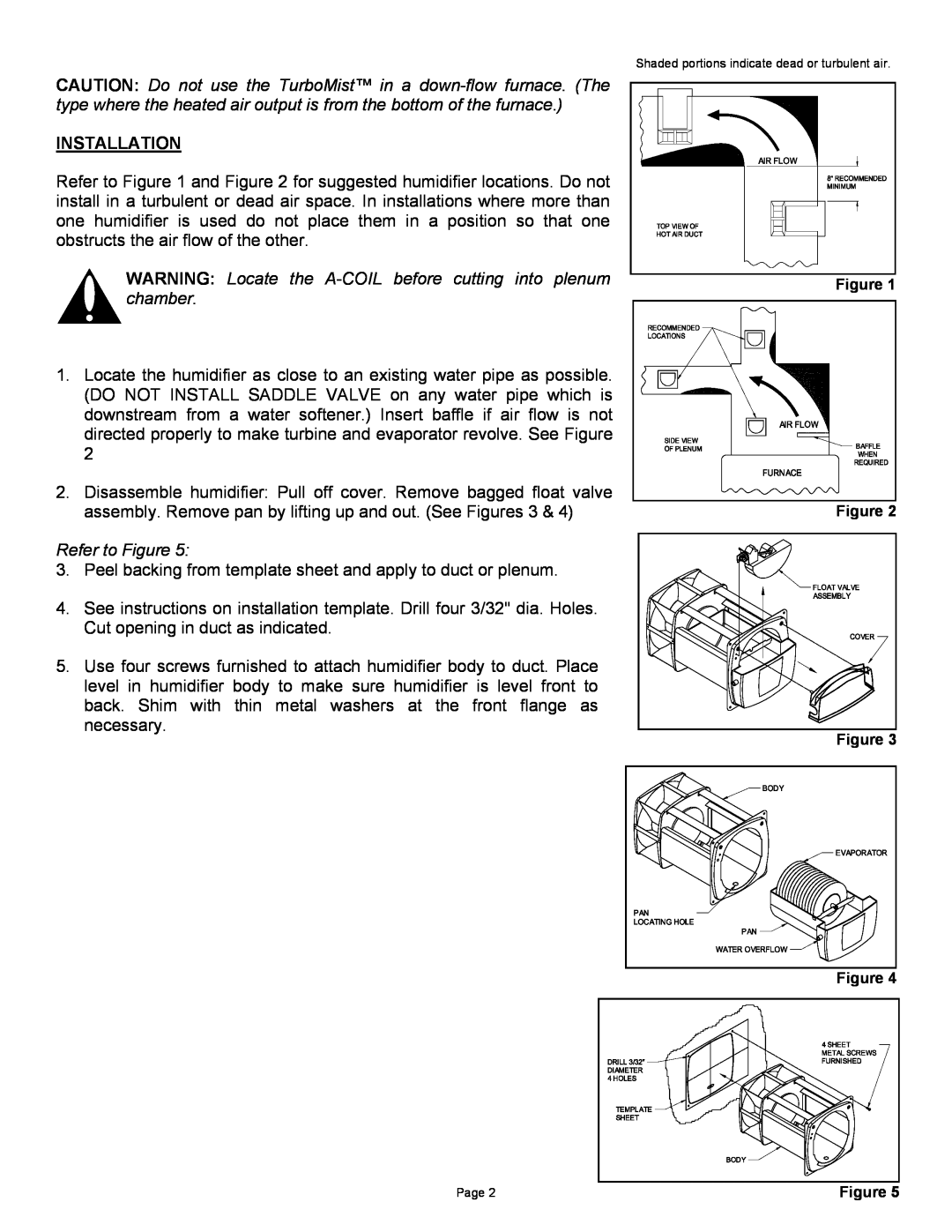 Field Controls TB-1 manual Installation, WARNING Locate the A-COIL before cutting into plenum chamber, Refer to Figure 
