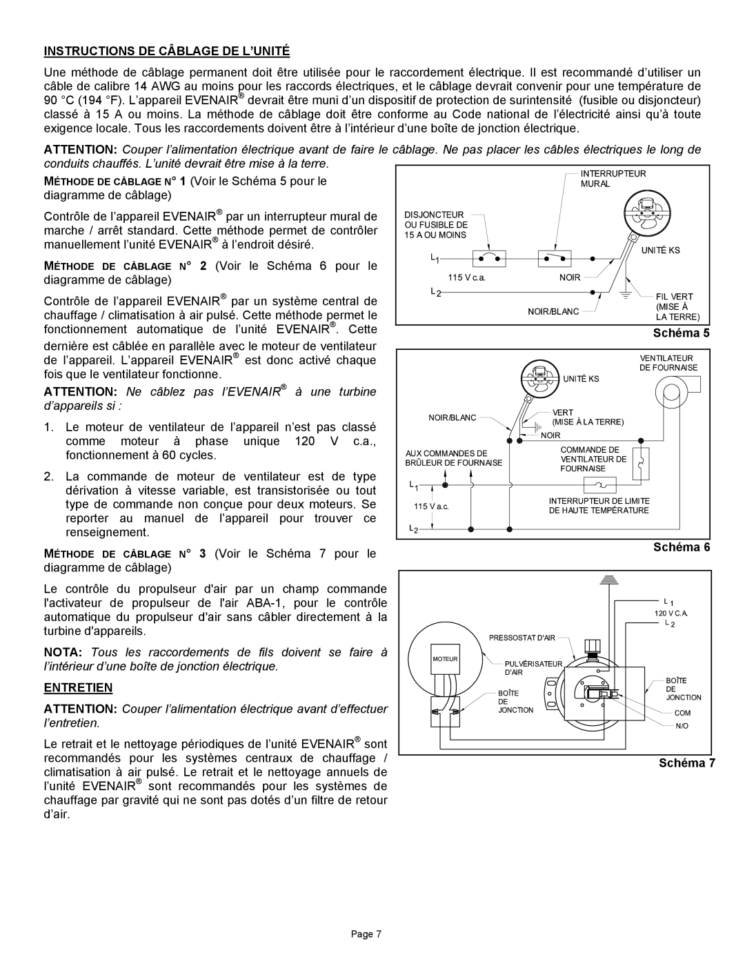 Field Controls TB26TB manual Instructions DE Câblage DE L’UNITÉ, Entretien 