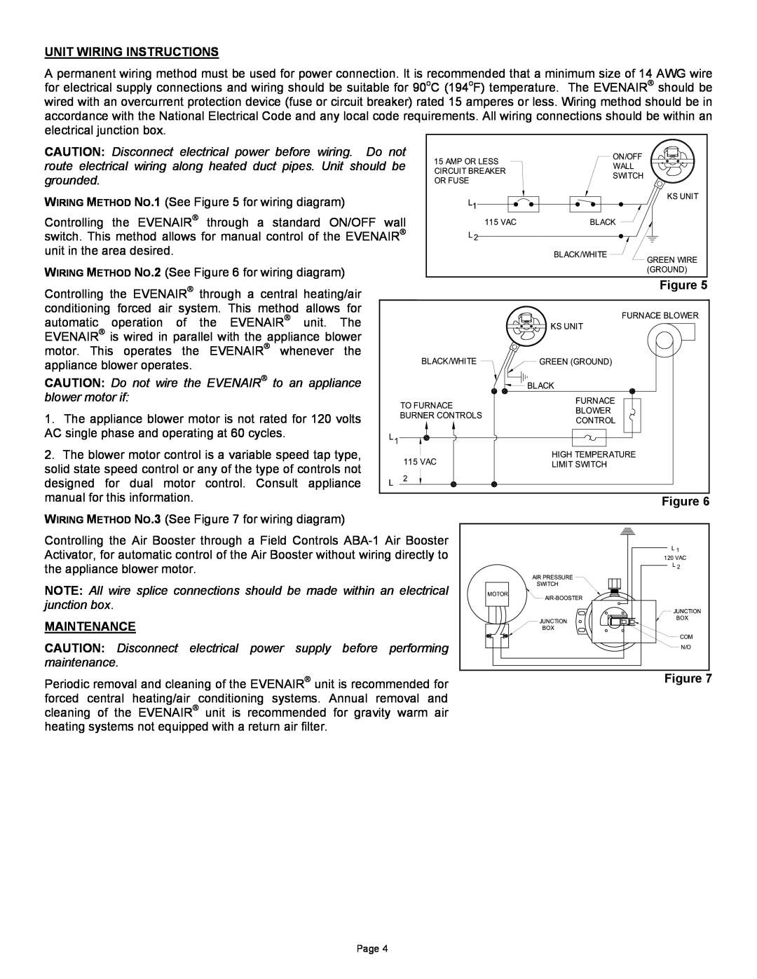 Field Controls TB26TB manual Unit Wiring Instructions, Maintenance, Figure Figure Figure 