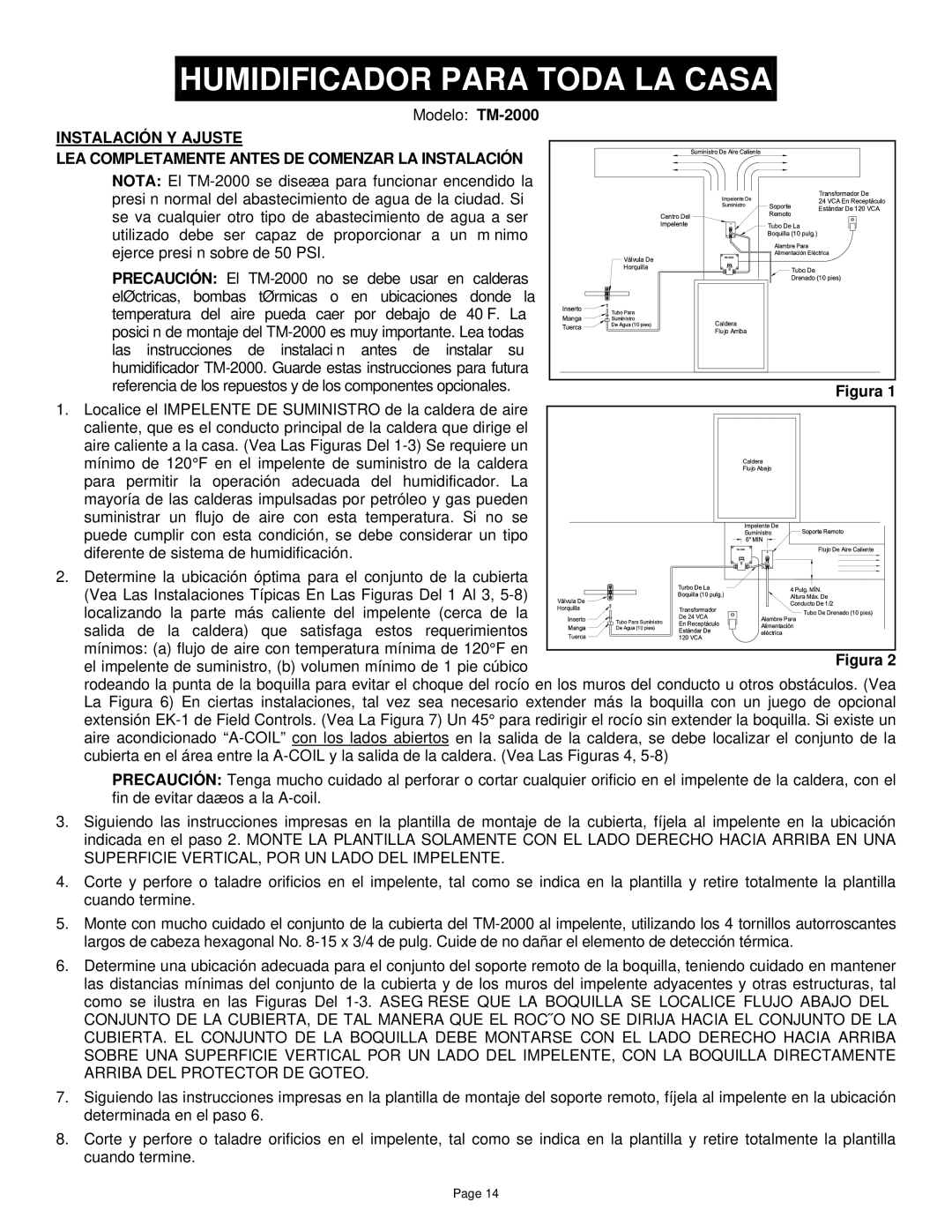 Field Controls instruction manual Humidificador Para Toda LA Casa, Modelo TM-2000 