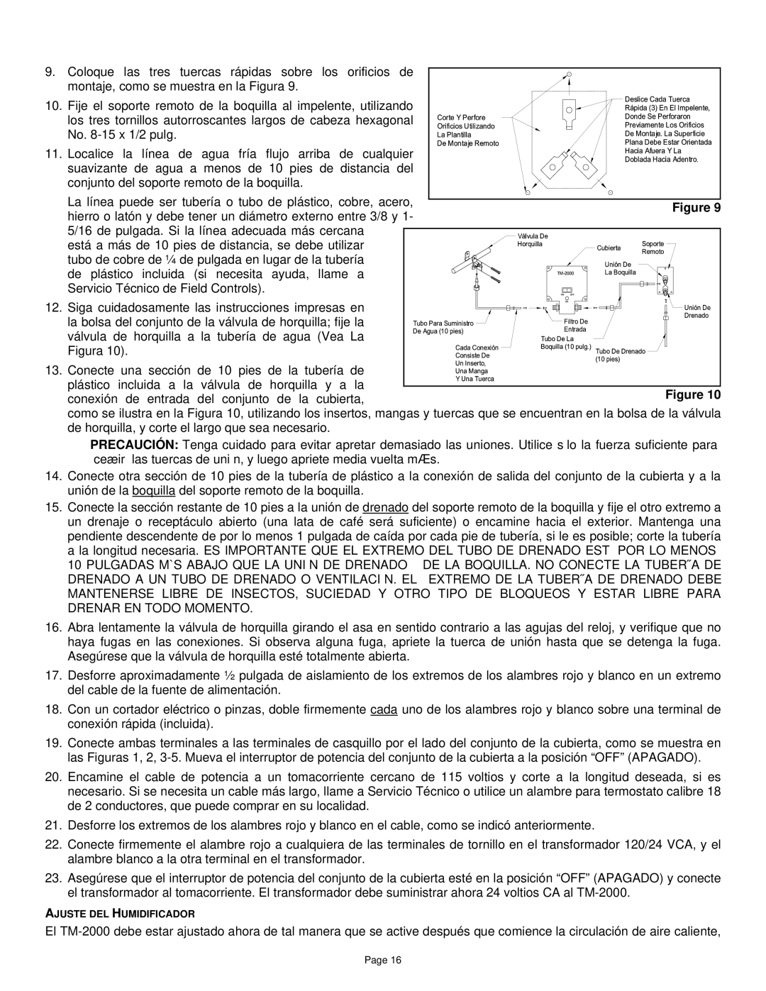 Field Controls TM-2000 instruction manual Ajuste DEL Humidificador 