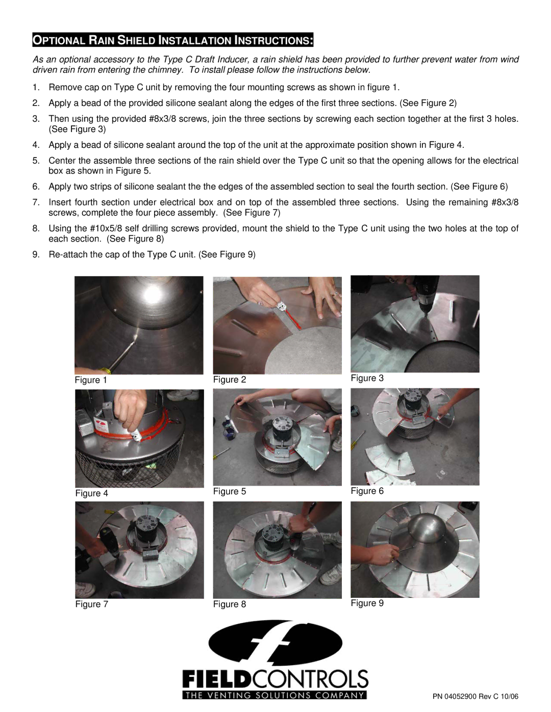 Field Controls TYPE C manual Optional Rain Shield Installation Instructions 