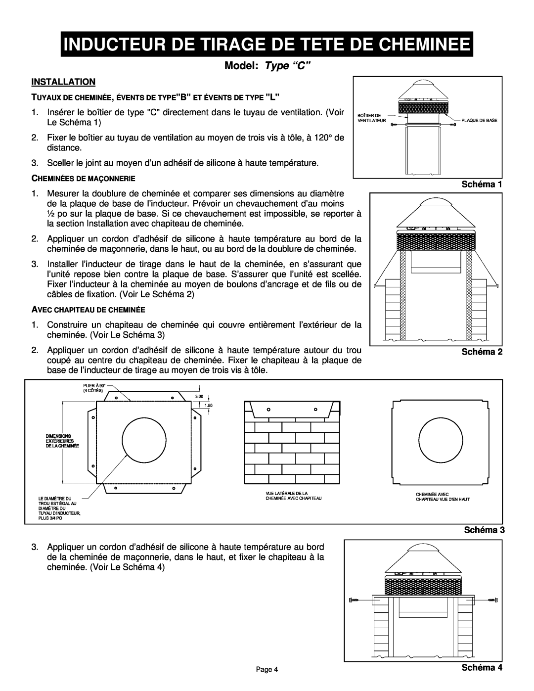 Field Controls TYPE "C manual Inducteur De Tirage De Tete De Cheminee, Schéma Schéma, Model Type “C”, Installation 