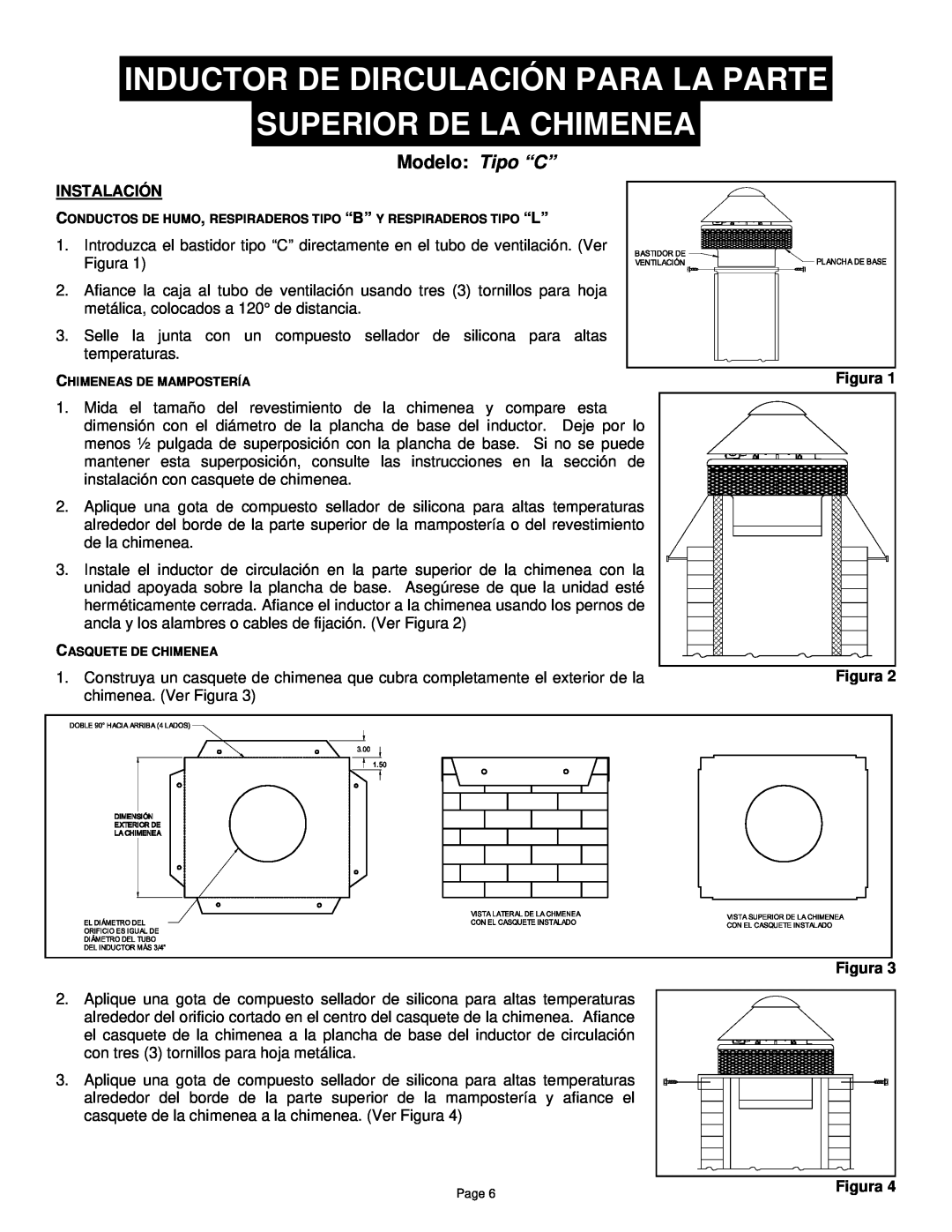 Field Controls TYPE "C manual Inductor De Dirculación Para La Parte, Superior De La Chimenea, Modelo Tipo “C”, Instalación 