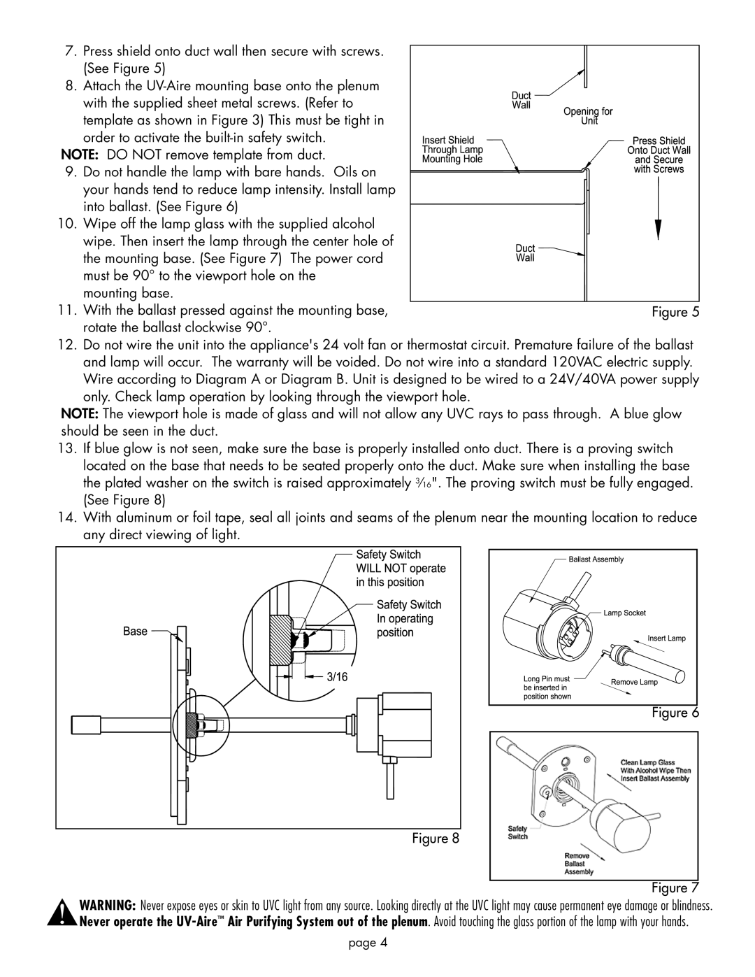 Field Controls UV-16/24 installation instructions Attach the UV-Airemounting base onto the plenum 