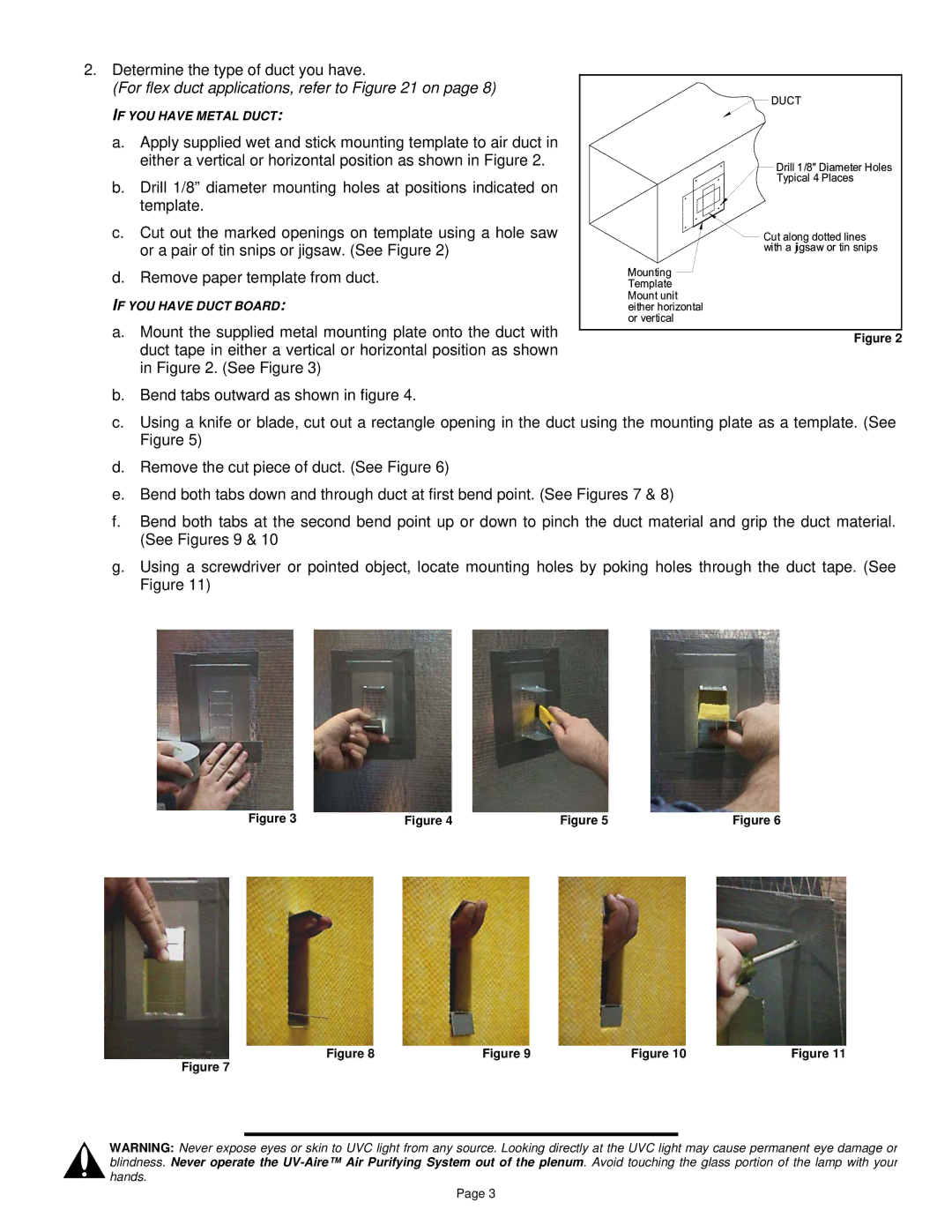 Field Controls UV-12, UV-18 installation instructions For flex duct applications, refer to on 