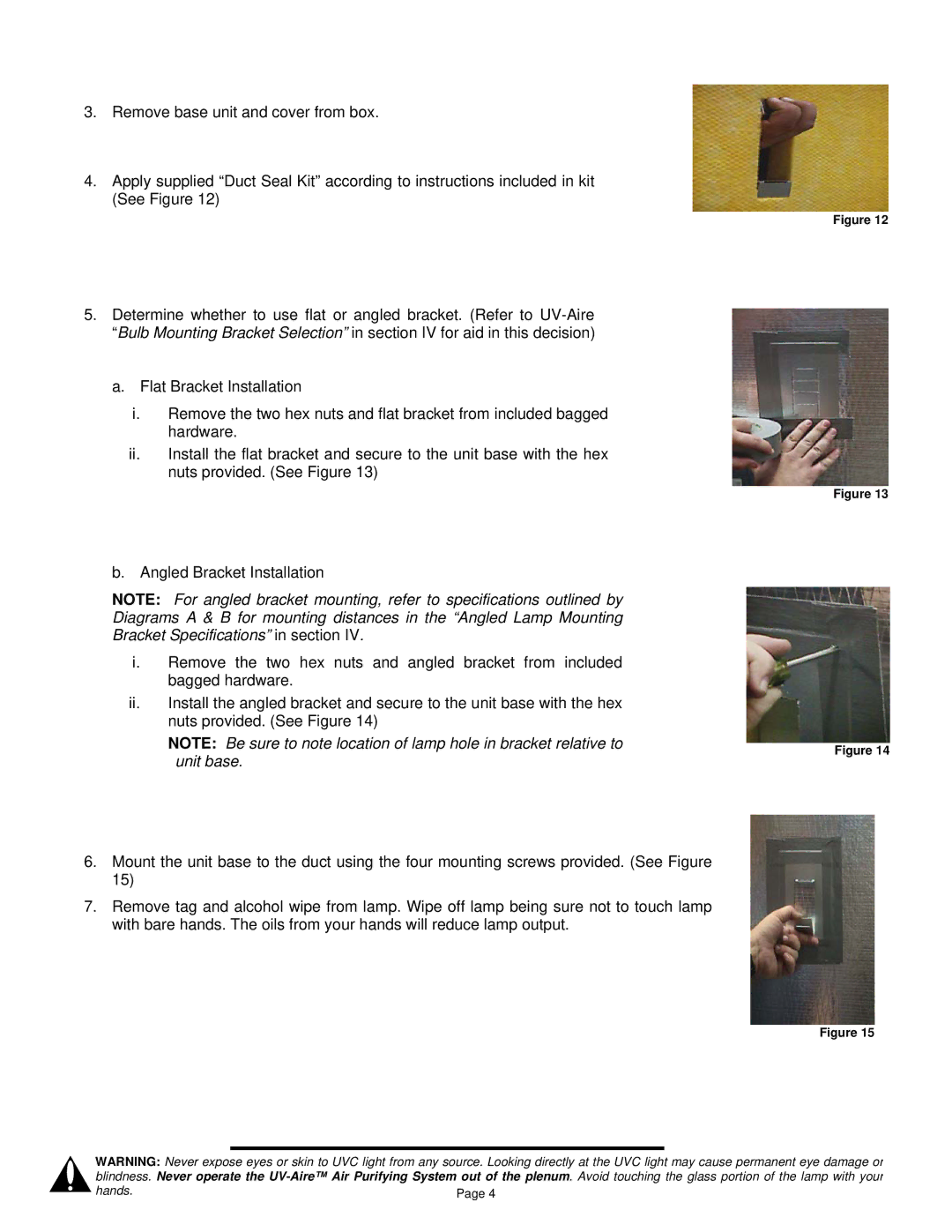 Field Controls UV-18, UV-12 installation instructions Hands 