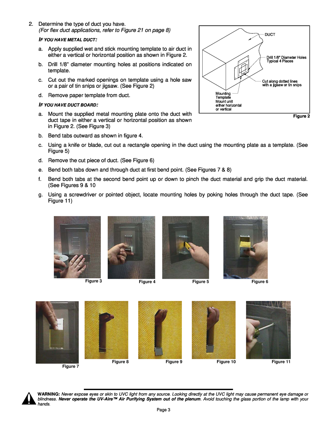 Field Controls UV-12, UV-18 installation instructions Determine the type of duct you have 