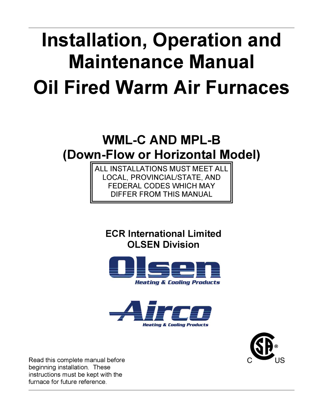 Field Controls manual WML-C and MPL-B 