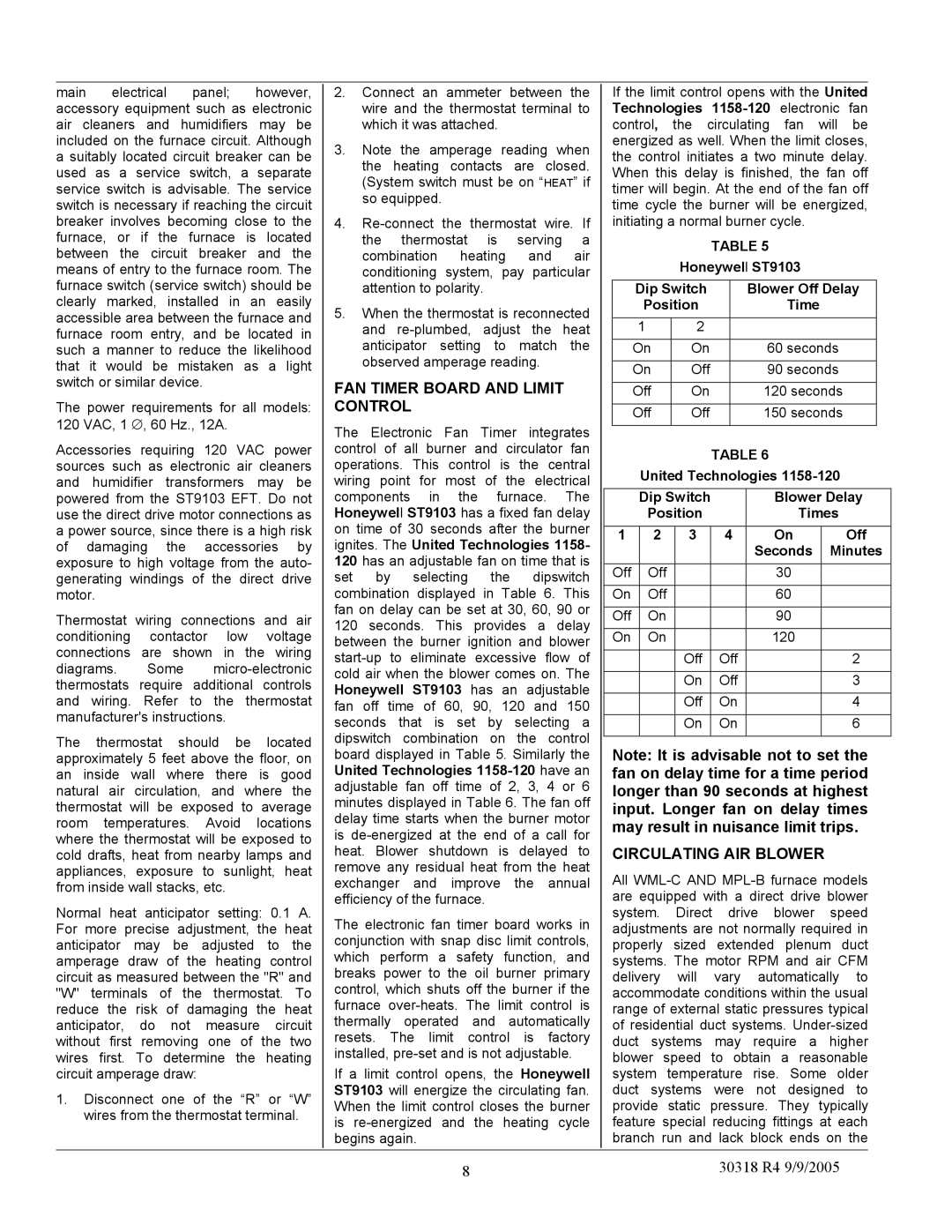 Field Controls WML-C, MPL-B manual FAN Timer Board and Limit Control, Circulating AIR Blower, United Technologies 