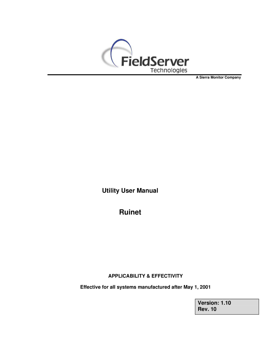 FieldServer 1.1 user manual Ruinet, Version Rev 