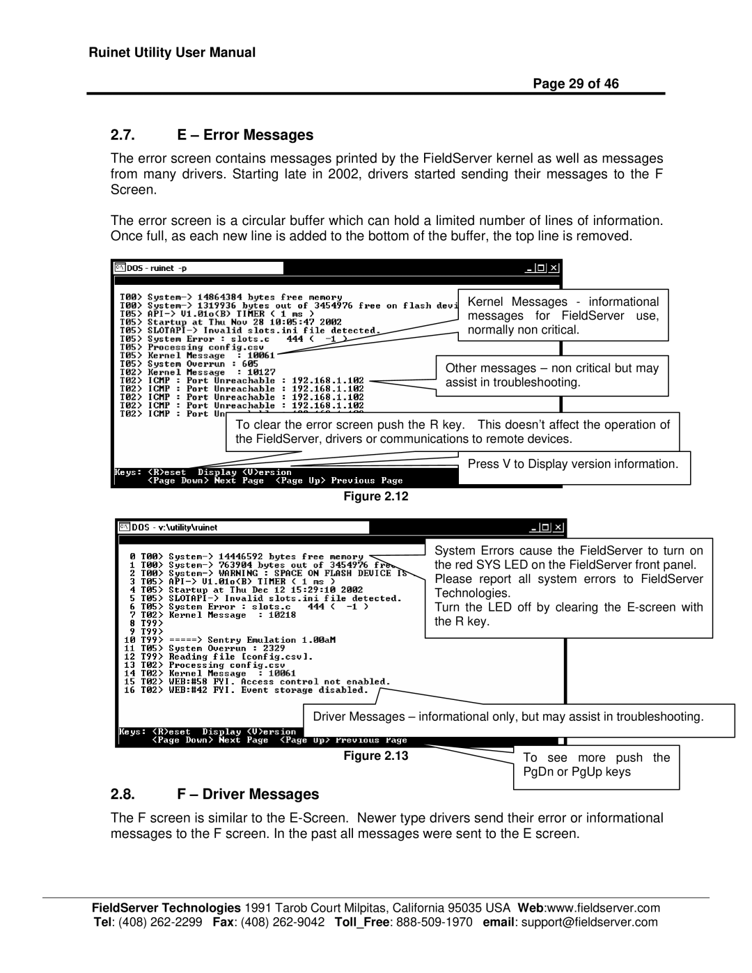 FieldServer 1.1 user manual Error Messages, Driver Messages 