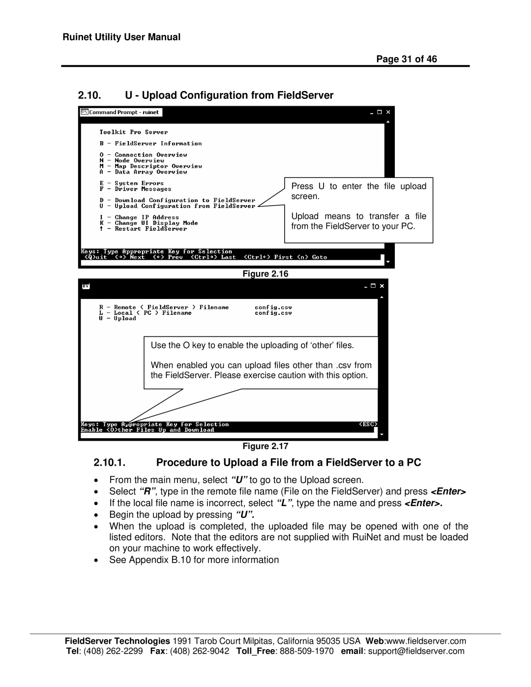 FieldServer 1.1 user manual Upload Configuration from FieldServer, Procedure to Upload a File from a FieldServer to a PC 