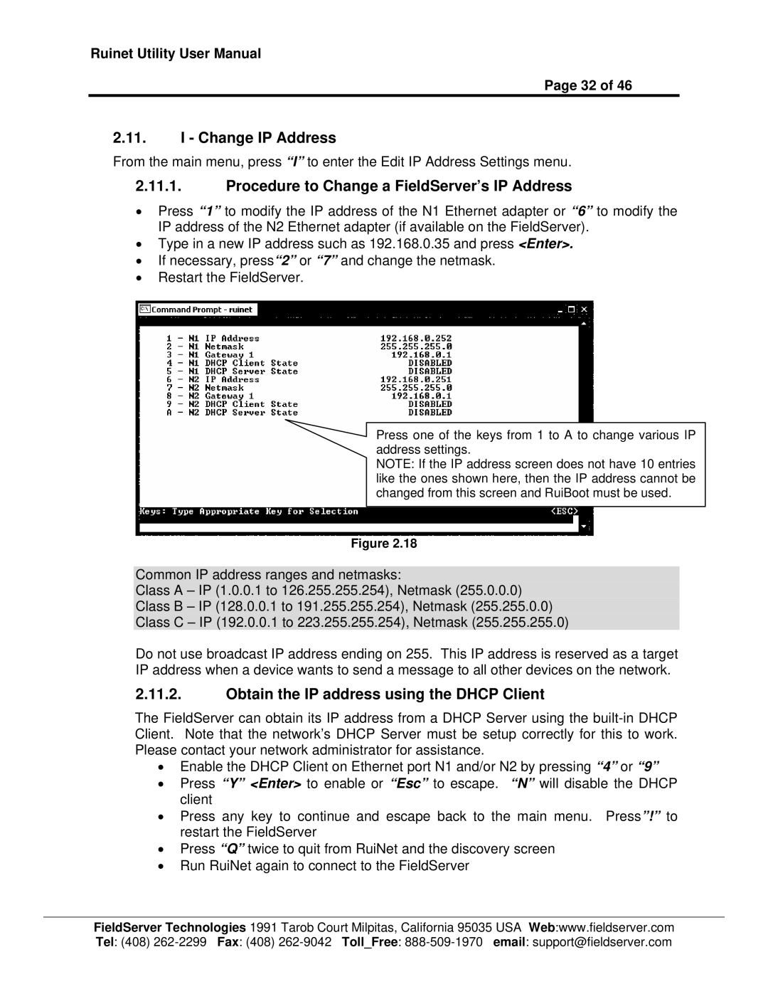 FieldServer 1.1 user manual Change IP Address, Procedure to Change a FieldServer’s IP Address 