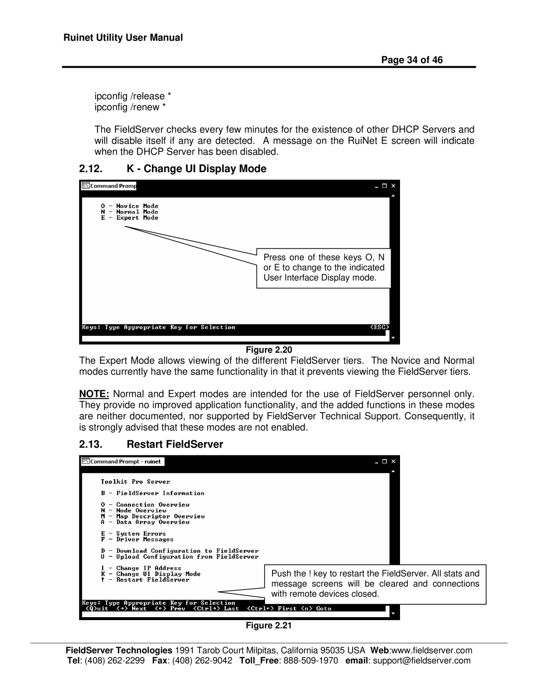 FieldServer 1.1 user manual Change UI Display Mode, Restart FieldServer 