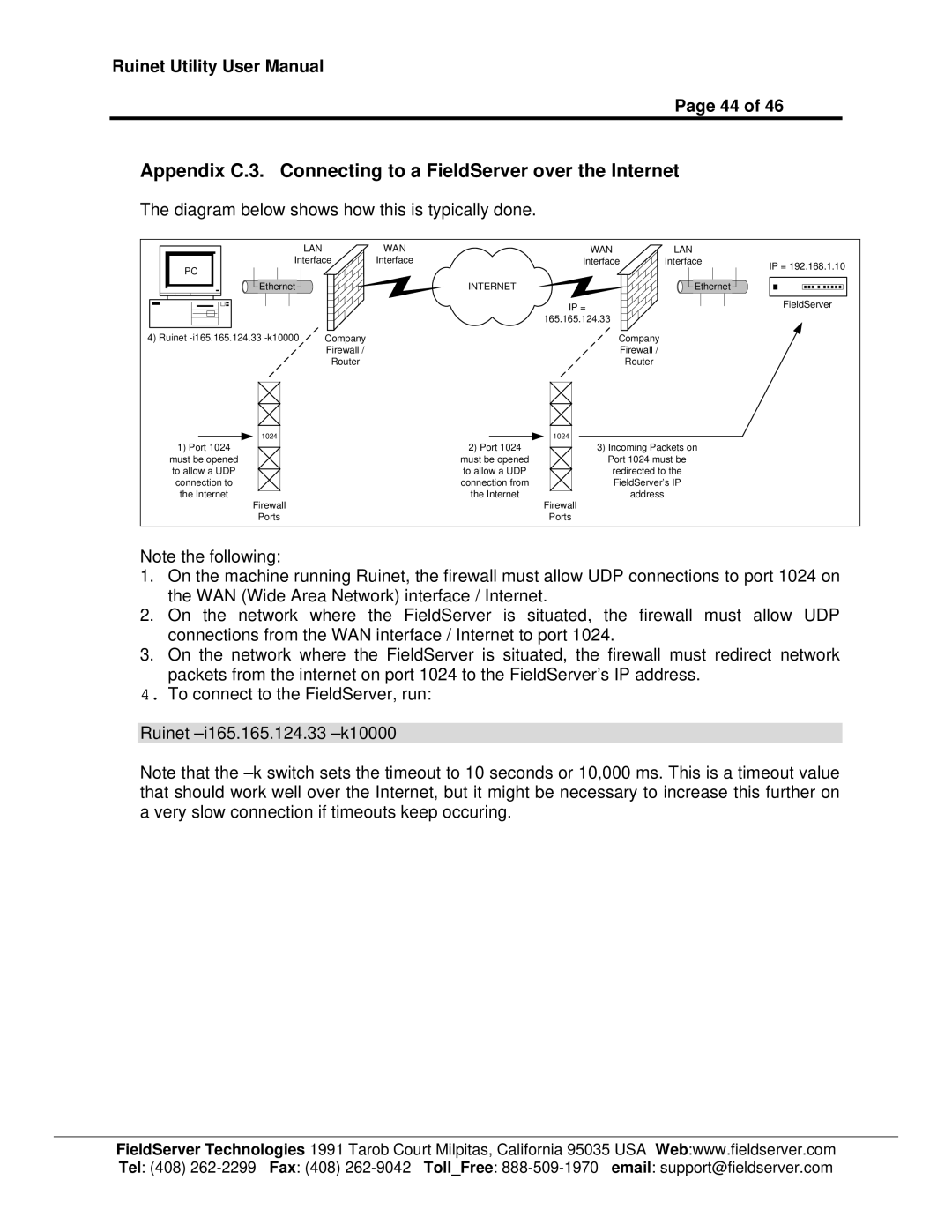 FieldServer 1.1 user manual Appendix C.3. Connecting to a FieldServer over the Internet 