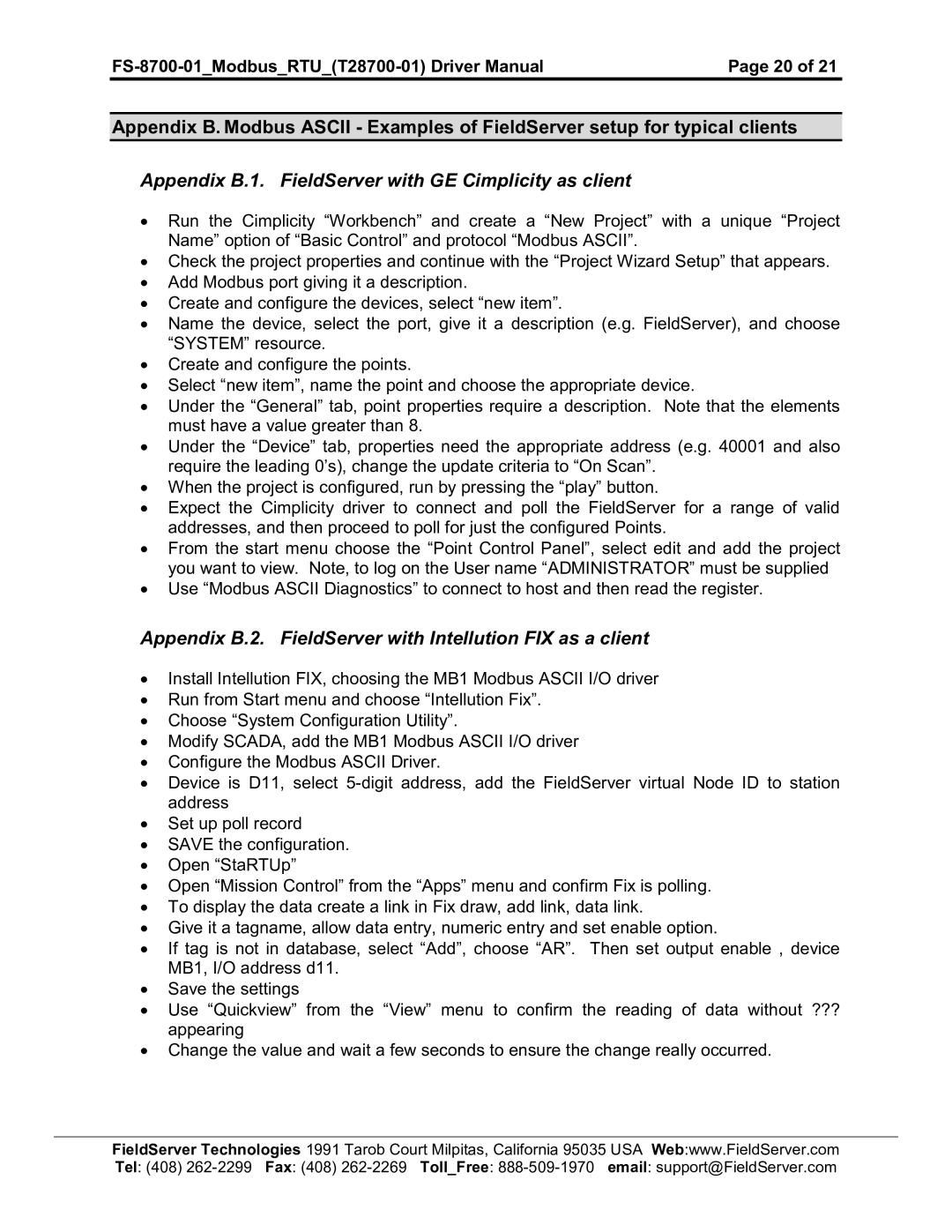 FieldServer FS-8700-01, FS-8700-08 instruction manual Appendix B.2. FieldServer with Intellution FIX as a client 