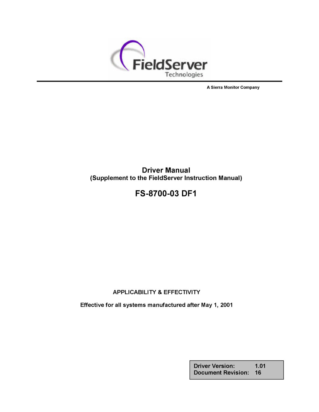 FieldServer FS-8700-03 DF1 instruction manual 