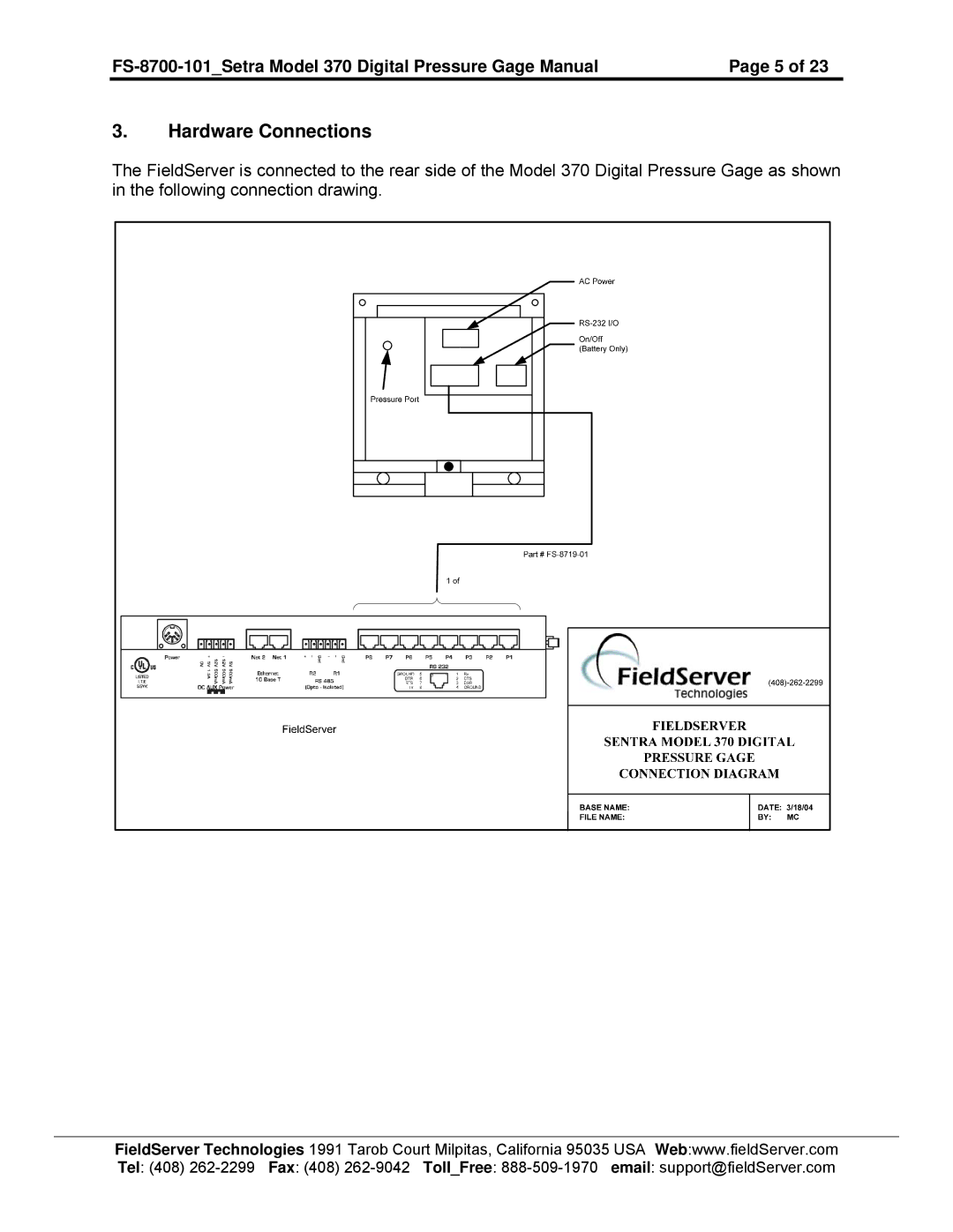 FieldServer FS-8700-101 instruction manual Hardware Connections 