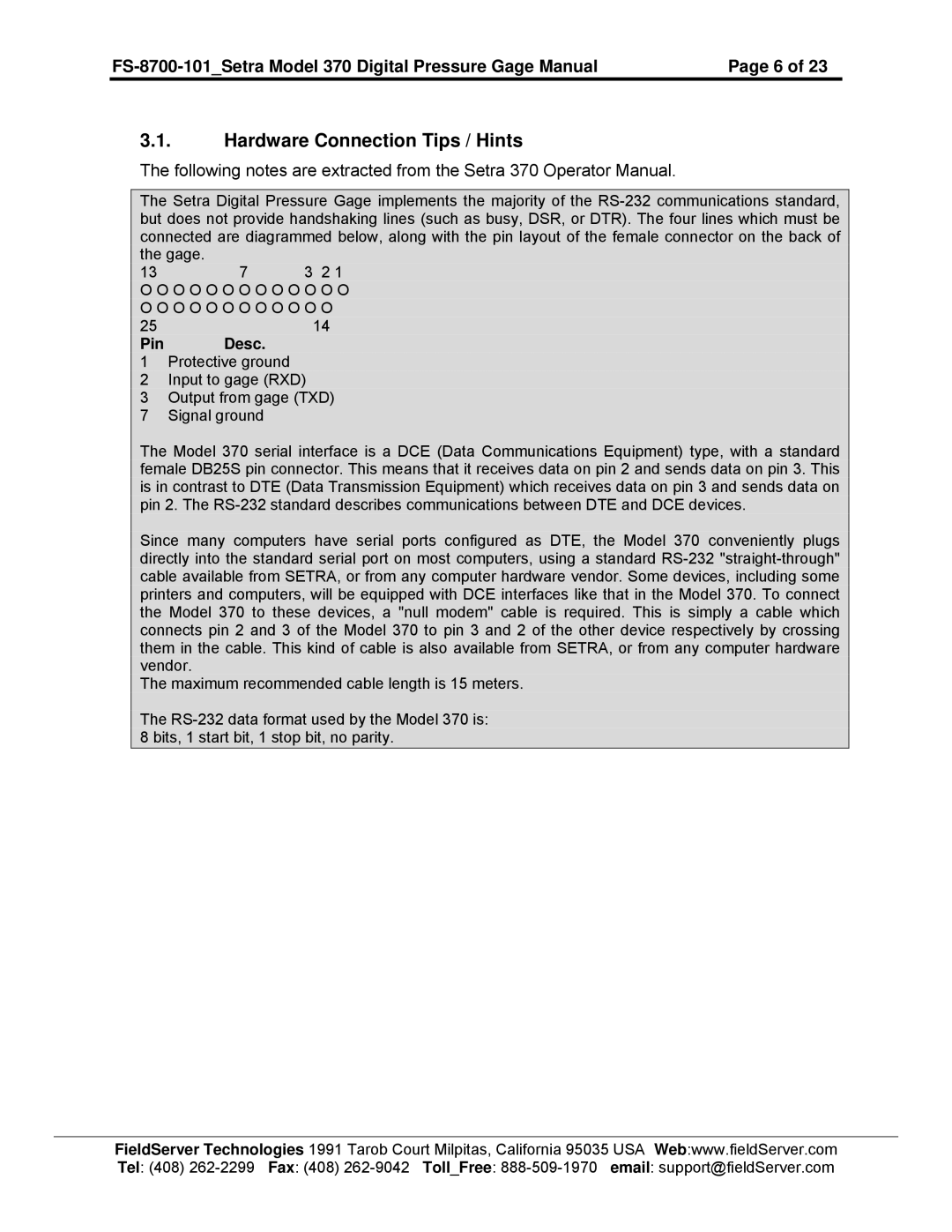 FieldServer FS-8700-101 instruction manual Hardware Connection Tips / Hints, O O O O O O O O O O O 