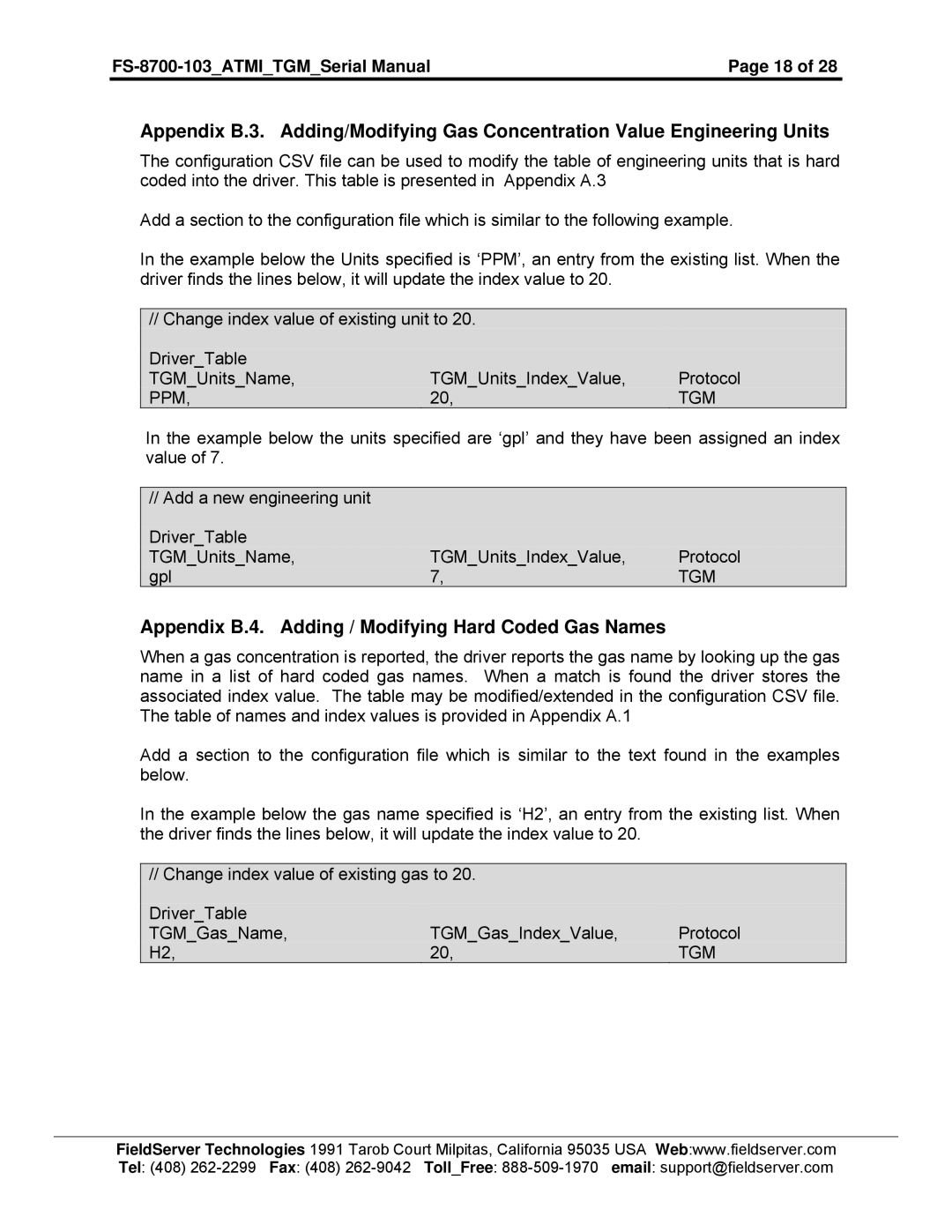 FieldServer FS-8700-103 instruction manual Appendix B.4. Adding / Modifying Hard Coded Gas Names, Ppm Tgm 