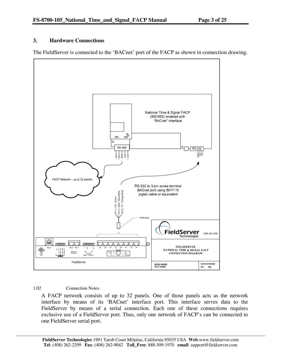 FieldServer FS-8700-105 instruction manual Connection Notes 