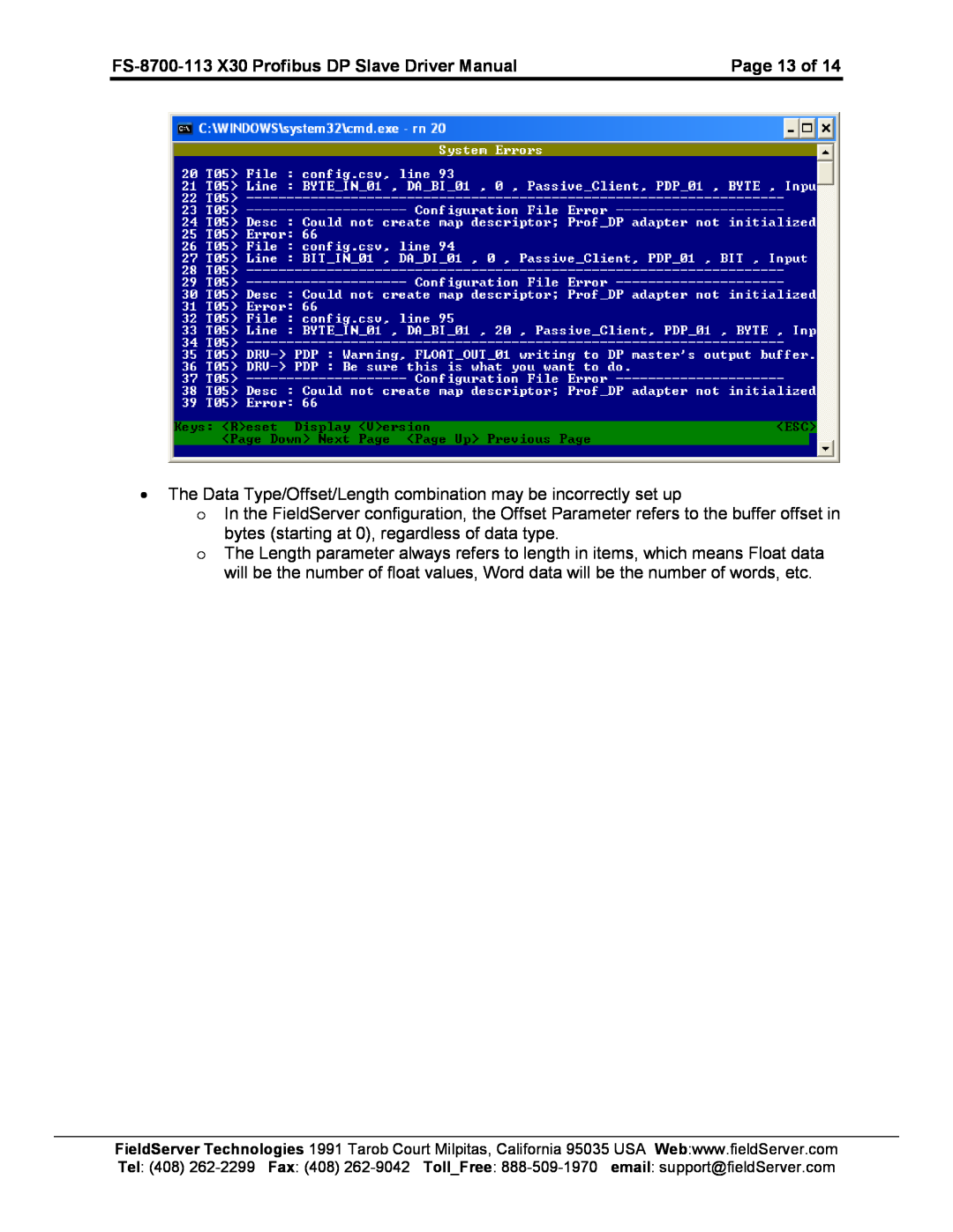 FieldServer instruction manual FS-8700-113 X30 Profibus DP Slave Driver Manual, Page 13 of 