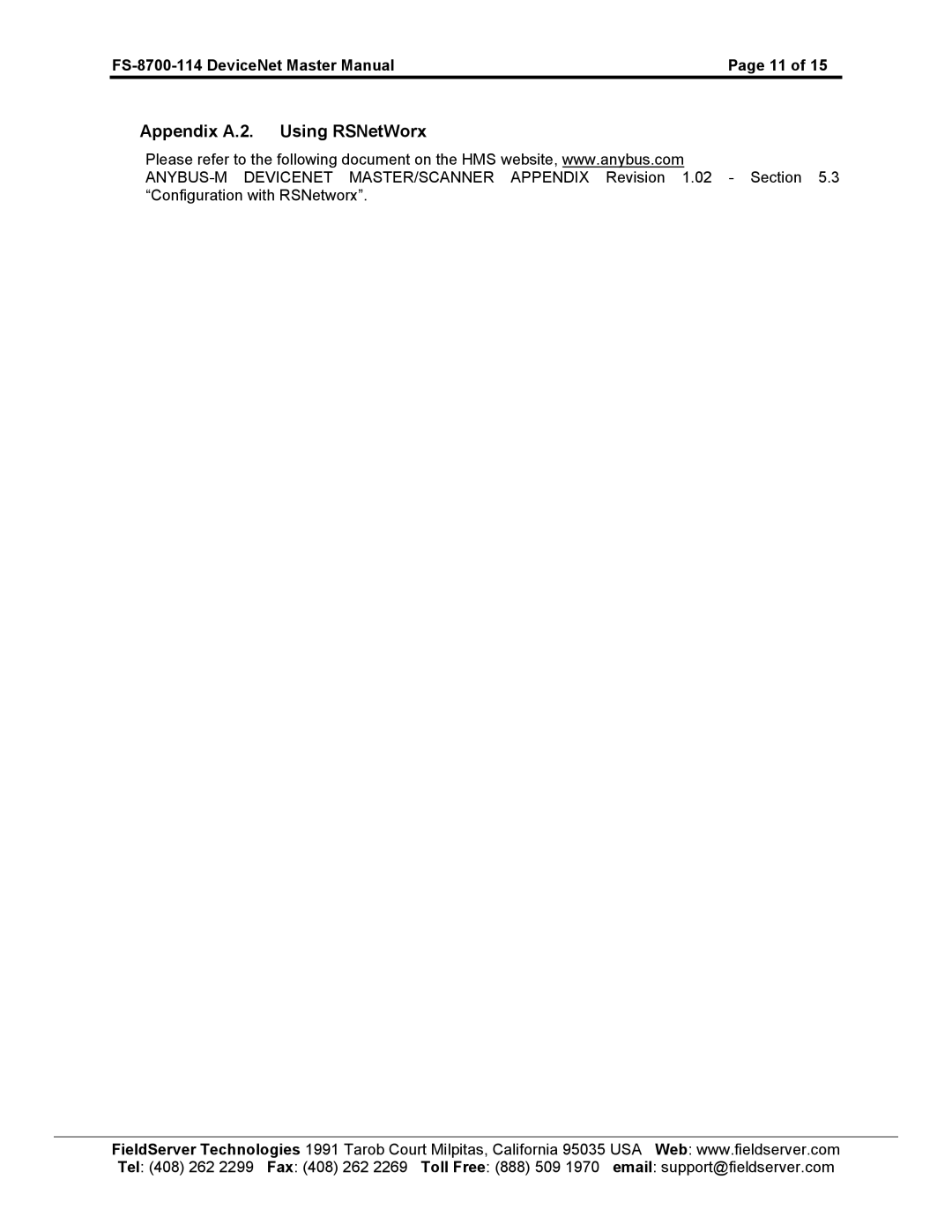 FieldServer FS-8700-114 X30 instruction manual Appendix A.2. Using RSNetWorx, Anybusm Devicenet MASTER/SCANNER 