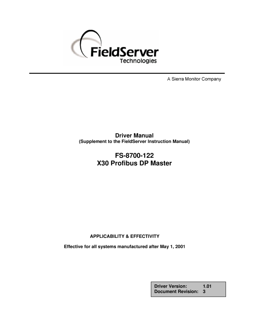 FieldServer instruction manual FS-8700-122 X30 Profibus DP Master 