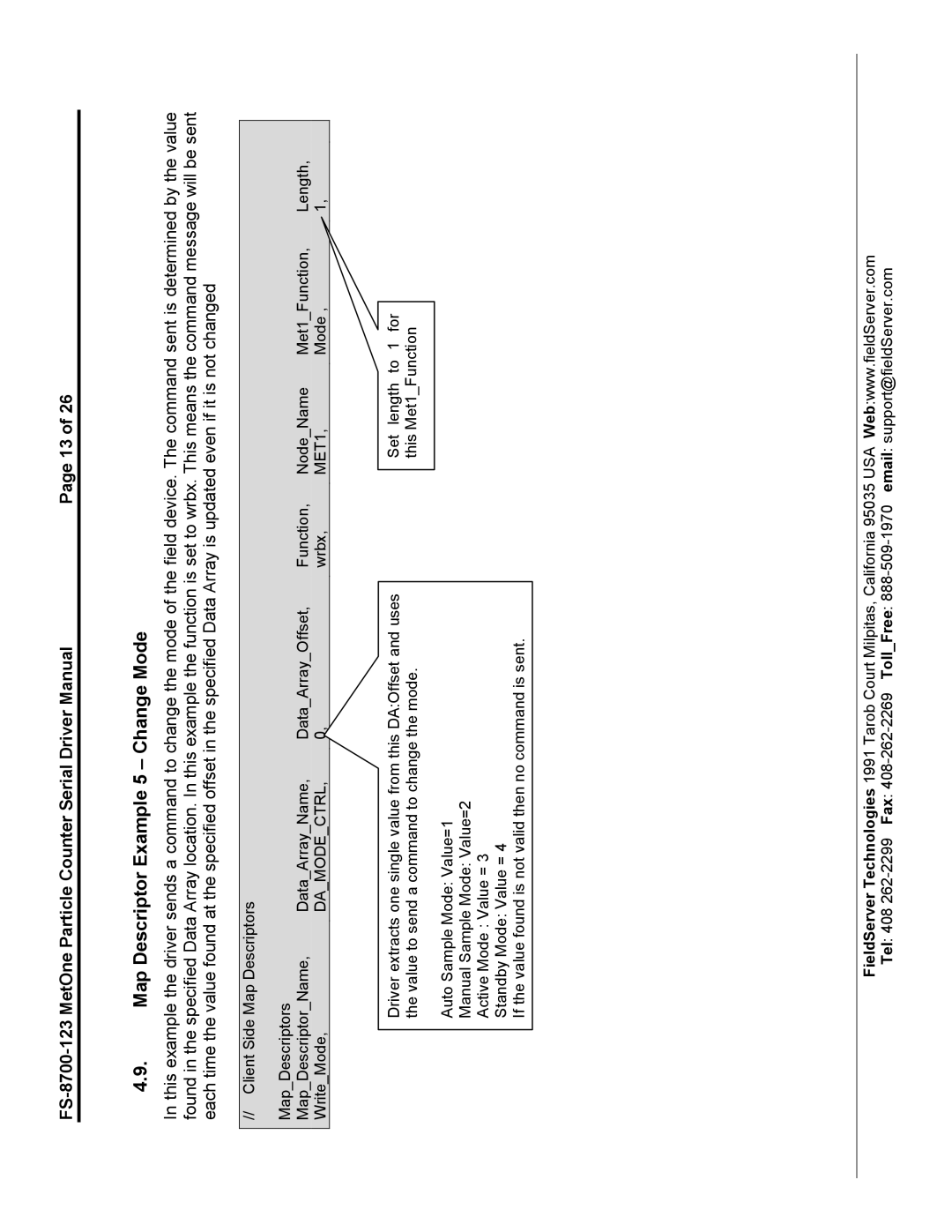 FieldServer FS-8700-123 instruction manual Map Descriptor Example 5 Change Mode 