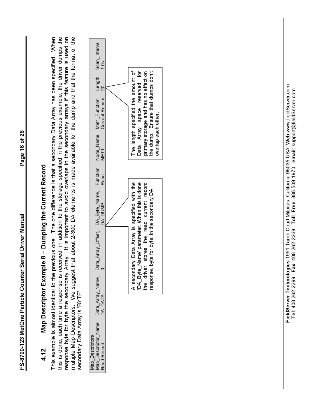 FieldServer FS-8700-123 instruction manual Map Descriptor Example 8 Dumping the Current Record 