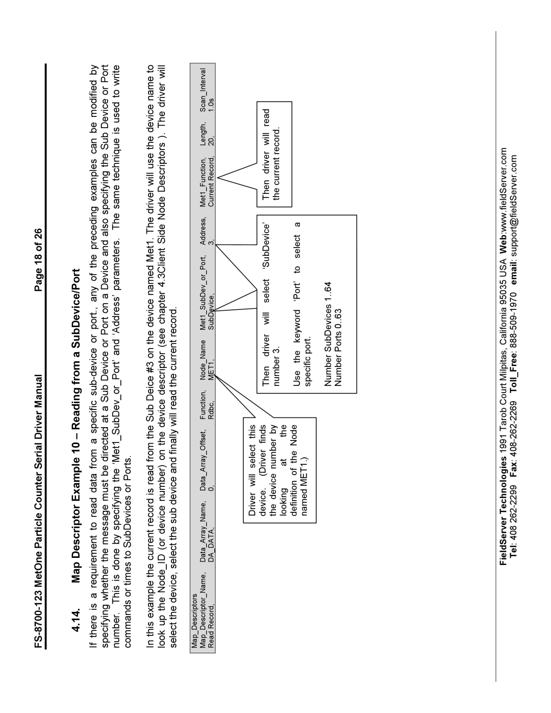 FieldServer FS-8700-123 instruction manual Map Descriptor Example 10 Reading from a SubDevice/Port 