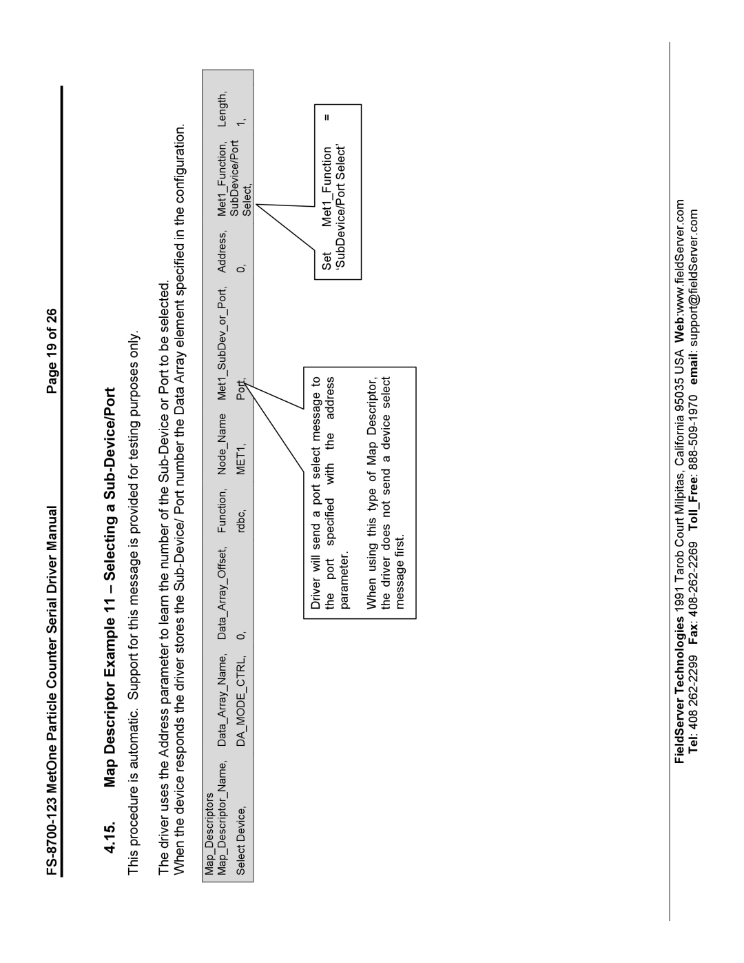 FieldServer FS-8700-123 instruction manual Map Descriptor Example 11 Selecting a Sub-Device/Port 