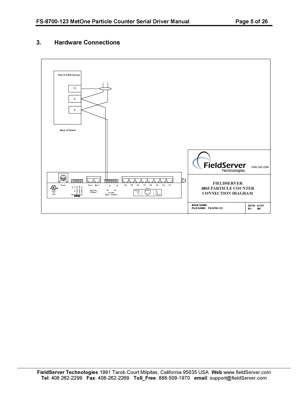 FieldServer FS-8700-123 instruction manual Hardware Connections 