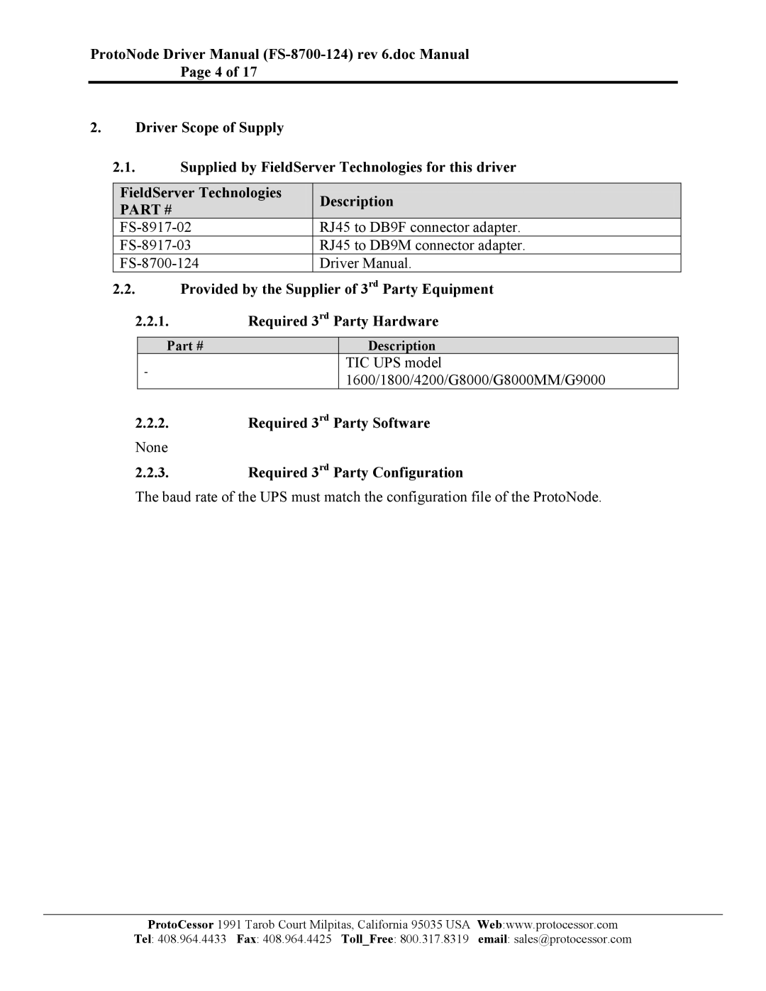 FieldServer FS-8700-124 instruction manual Required 3rd Party Software, Required 3rd Party Configuration 