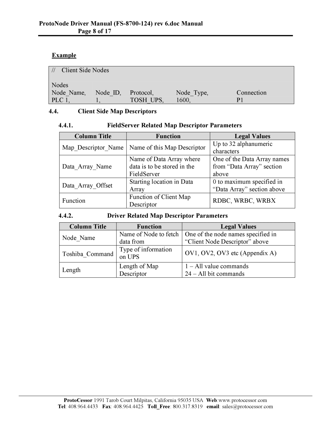 FieldServer instruction manual ProtoNode Driver Manual FS-8700-124 rev 6.doc Manual Example 