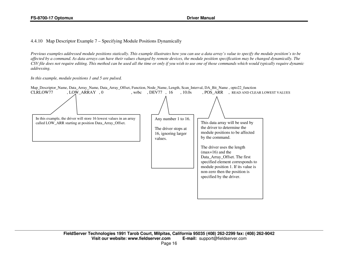 FieldServer FS-8700-17 instruction manual CLRLOW77 Lowarray, Wrbc , DEV77 , 16 , 10.0s 