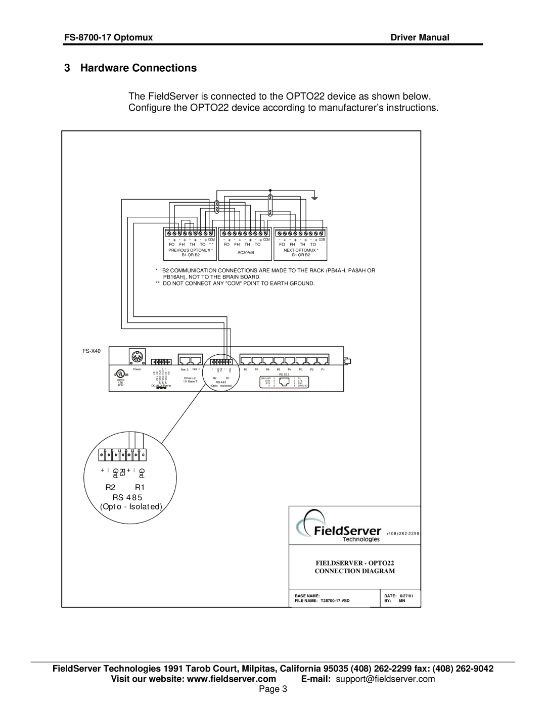 FieldServer FS-8700-17 instruction manual Hardware Connections, FS-X40 