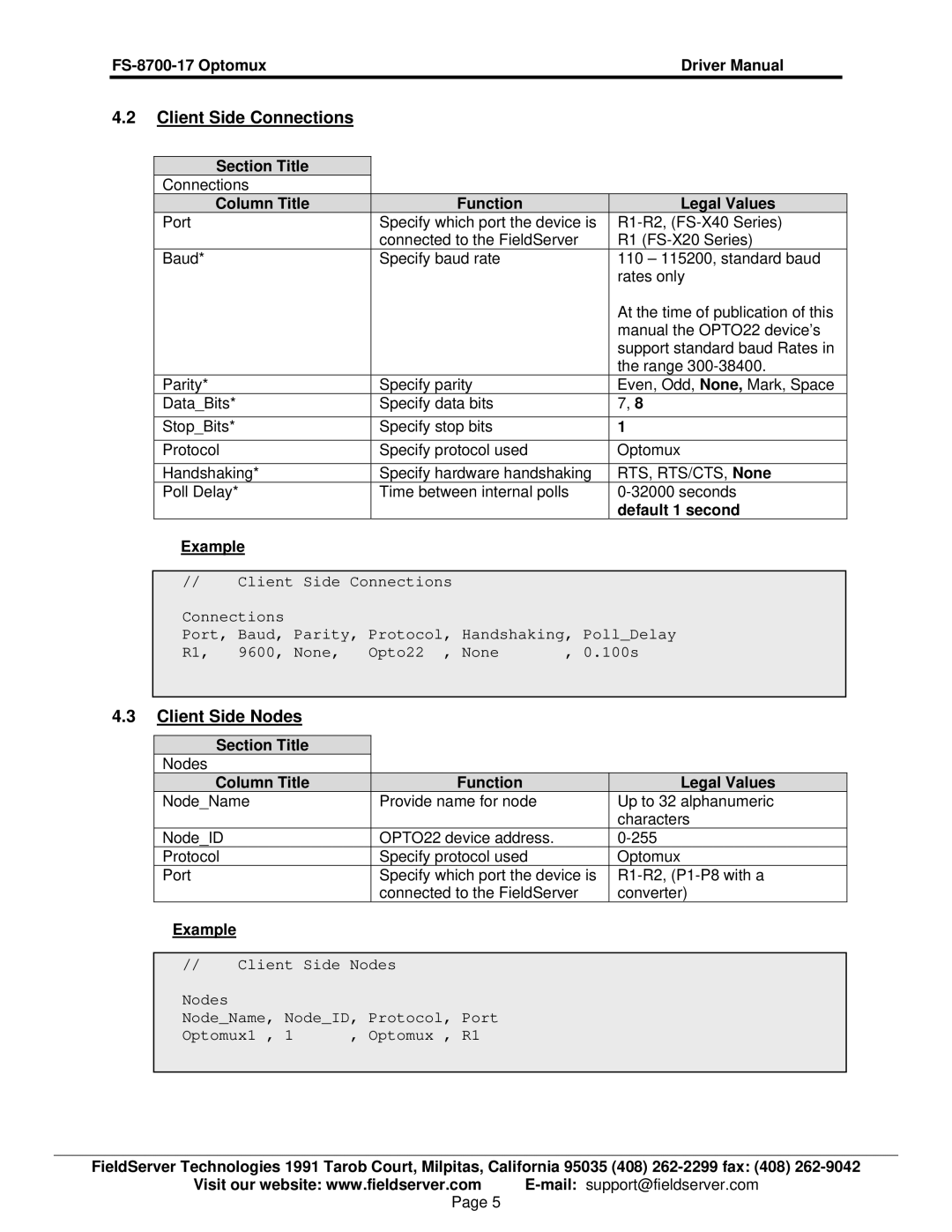 FieldServer FS-8700-17 instruction manual Client Side Connections, Client Side Nodes 