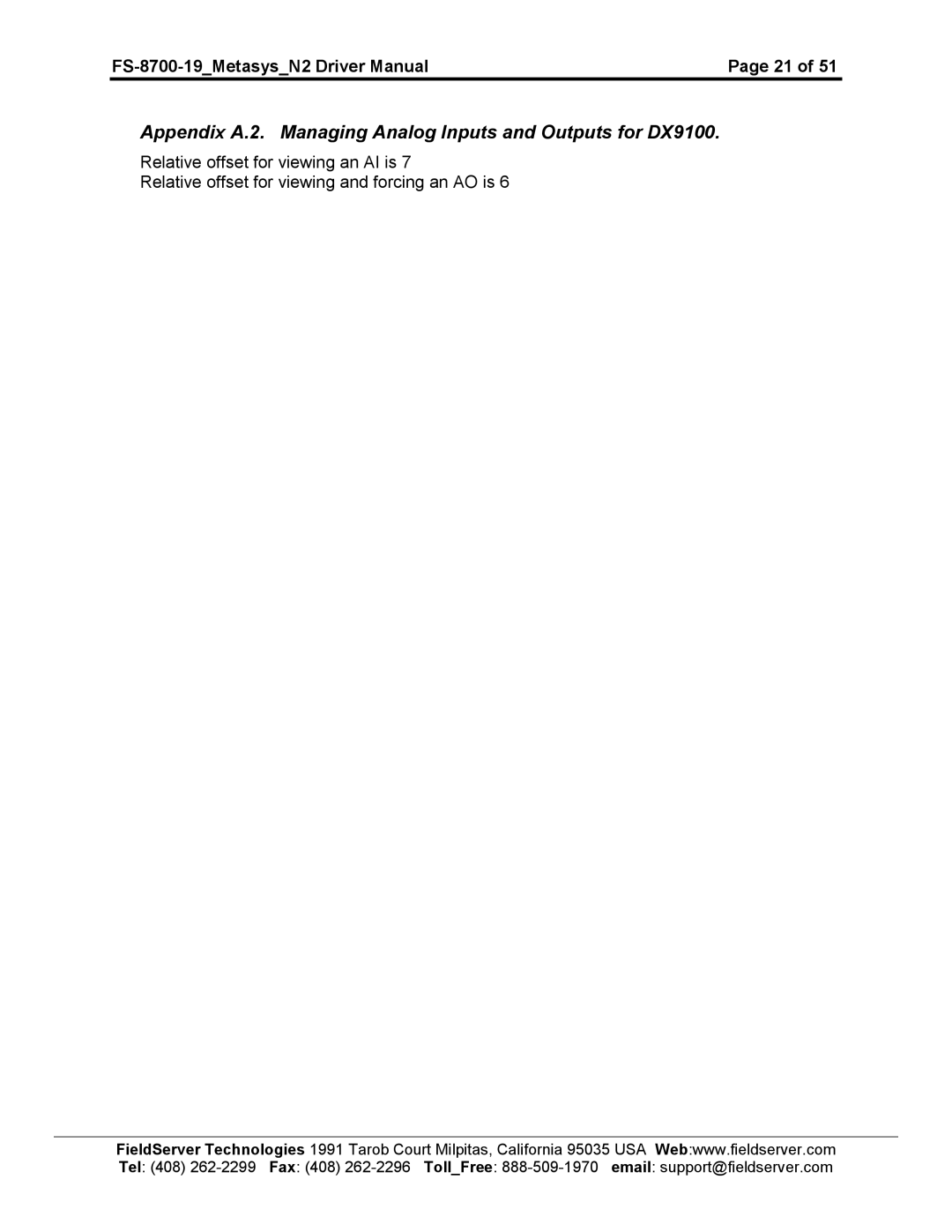 FieldServer FS-8700-19 instruction manual Appendix A.2. Managing Analog Inputs and Outputs for DX9100 