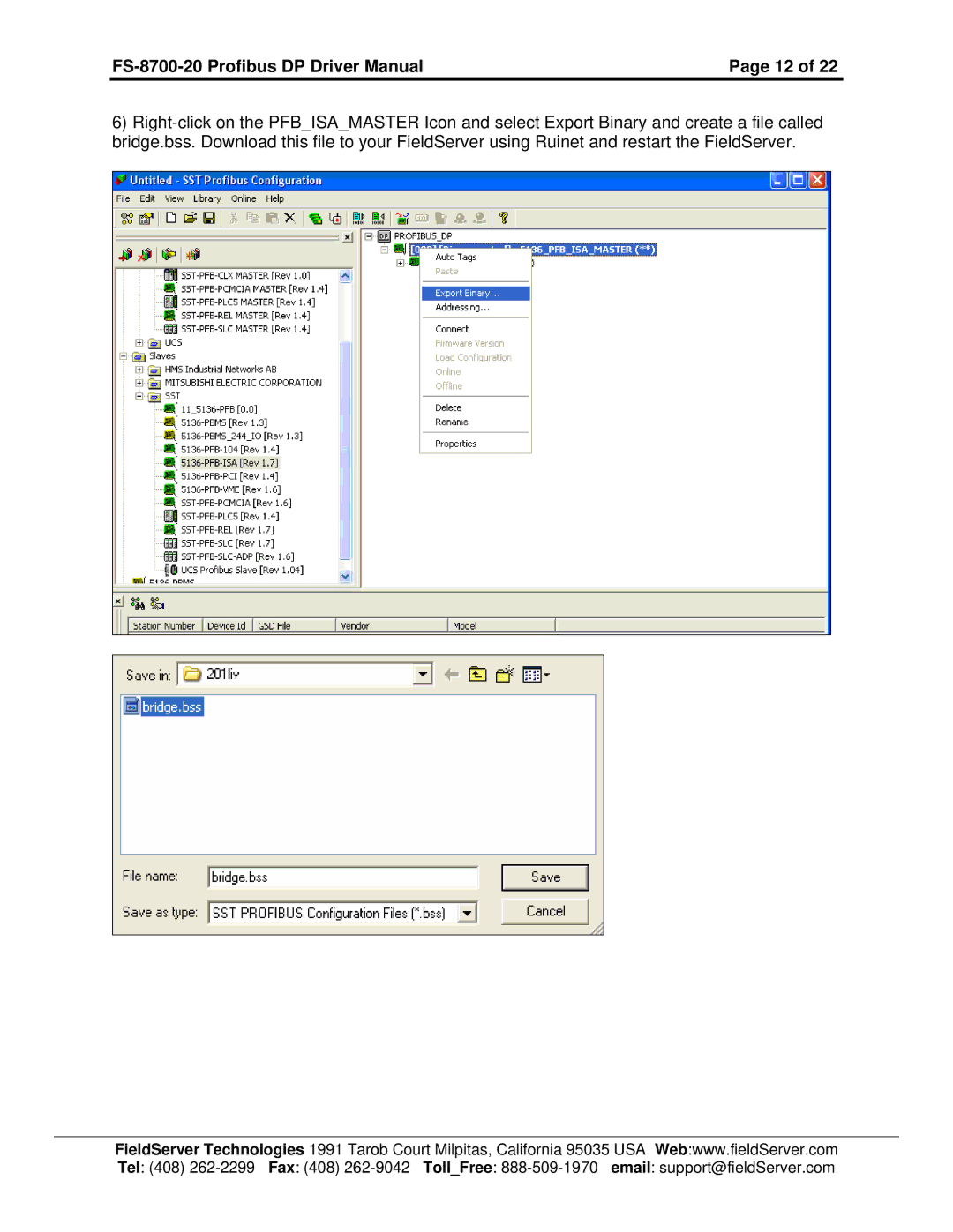 FieldServer instruction manual FS-8700-20 Profibus DP Driver Manual 