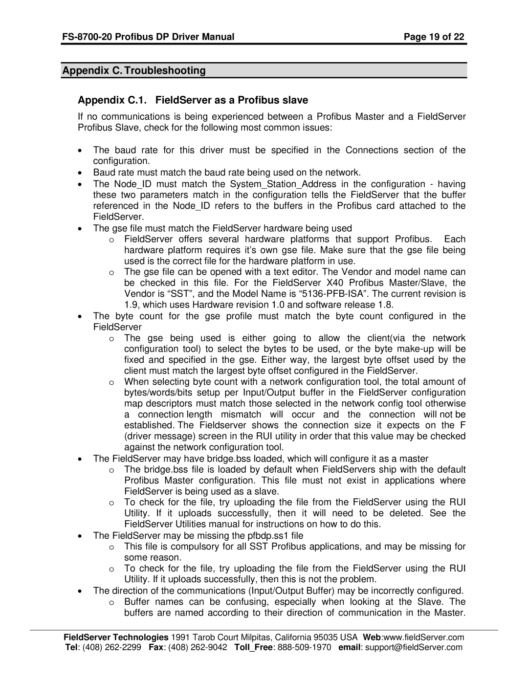 FieldServer instruction manual FS-8700-20 Profibus DP Driver Manual 