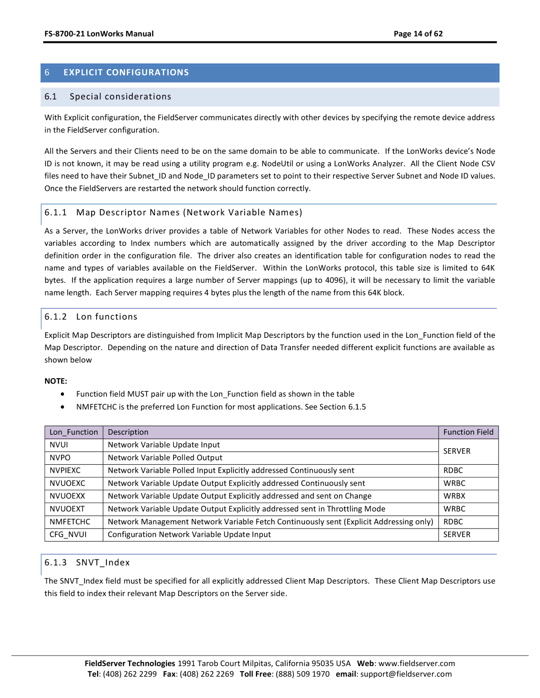 FieldServer FS-8700-21 instruction manual Explicit Configurations, Lon functions 