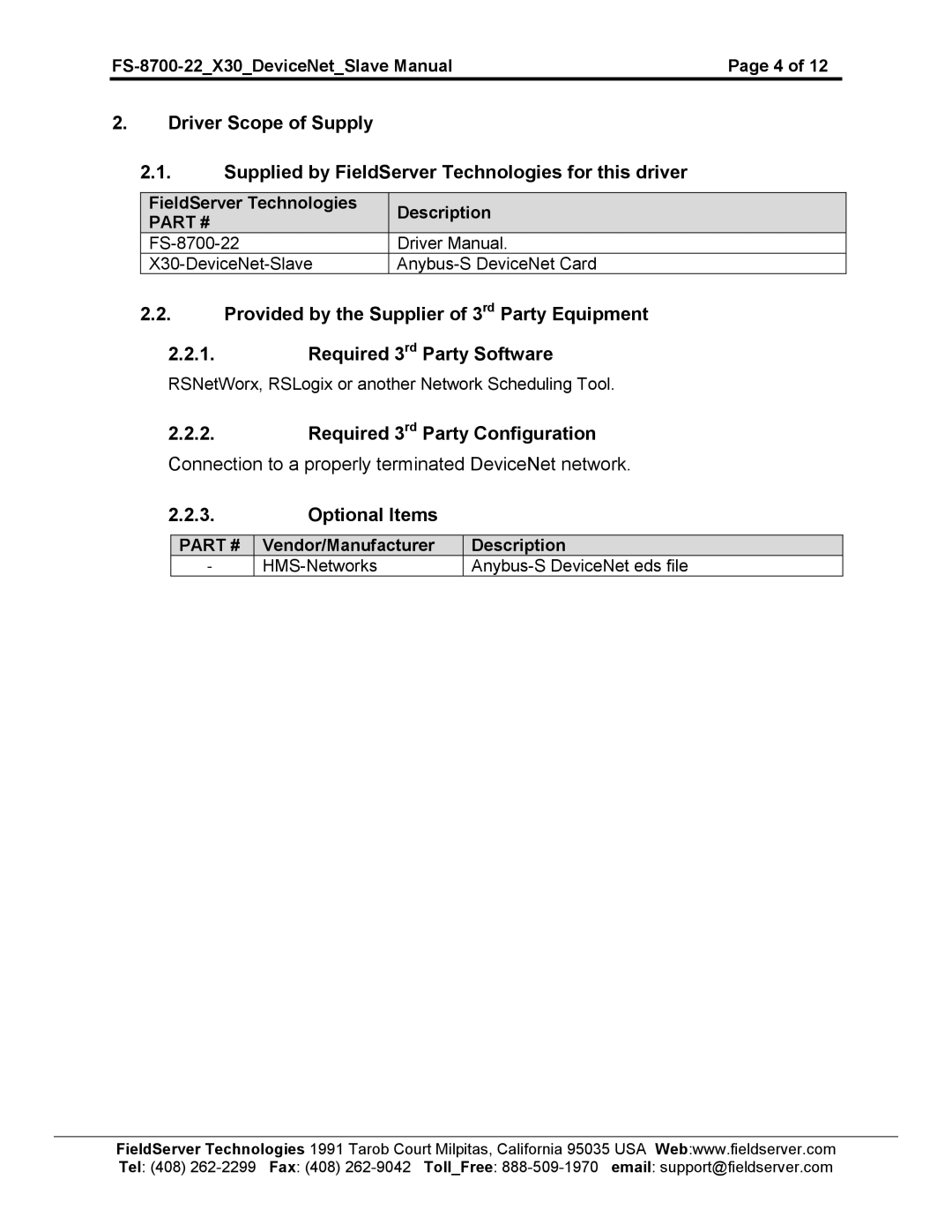 FieldServer FS-8700-22 X30 instruction manual RSNetWorx, RSLogix or another Network Scheduling Tool 