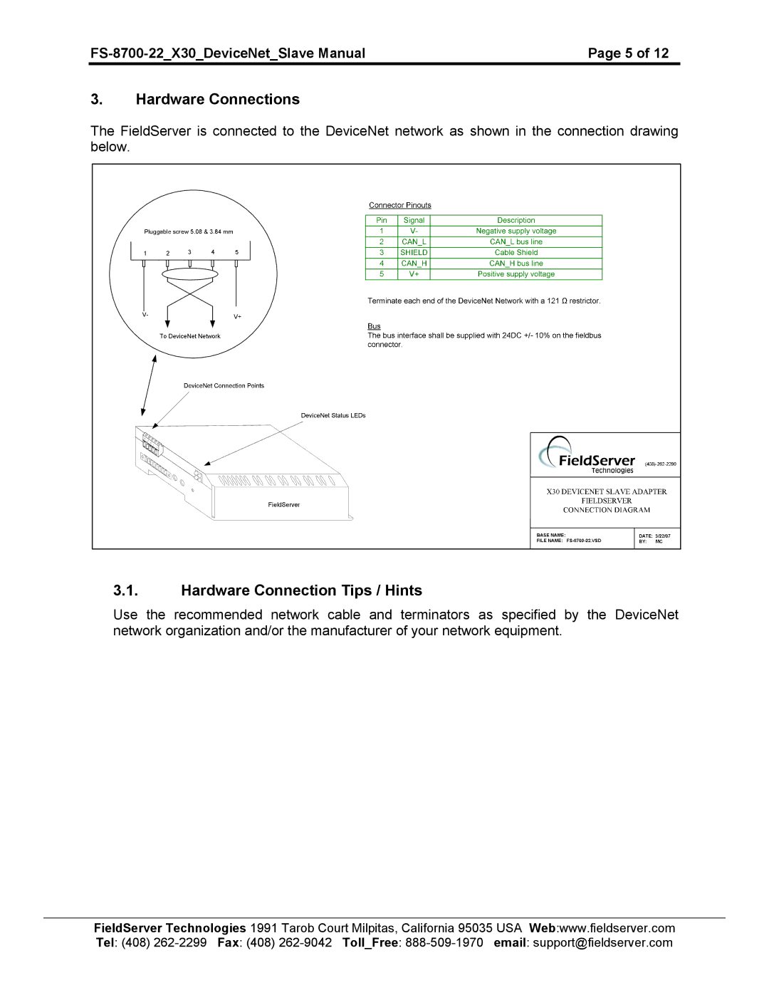 FieldServer FS-8700-22 X30 instruction manual Hardware Connections, Hardware Connection Tips / Hints 