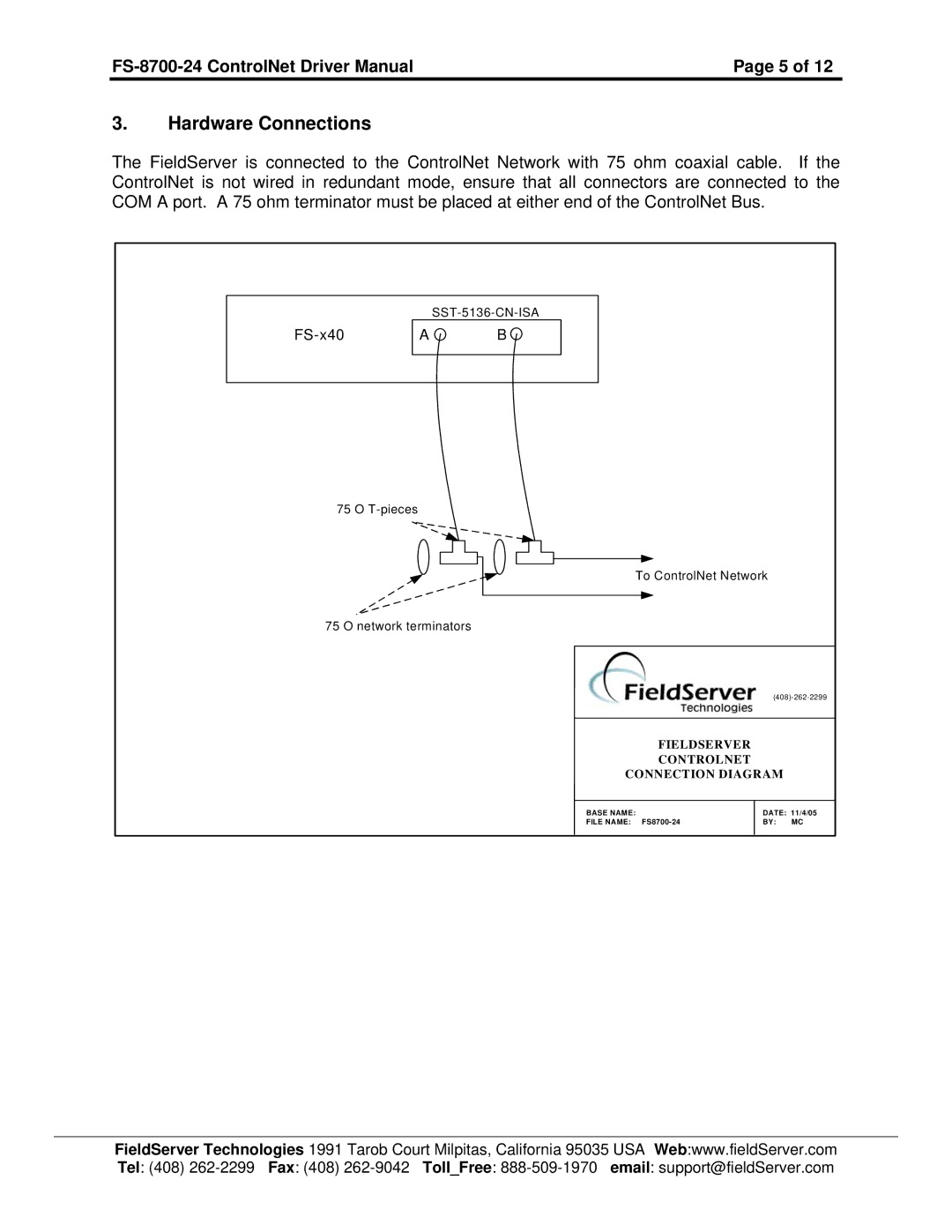 FieldServer FS-8700-24 instruction manual Hardware Connections, FS-x40 