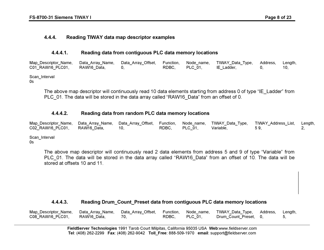 FieldServer FS-8700-31 instruction manual Reading data from random PLC data memory locations 