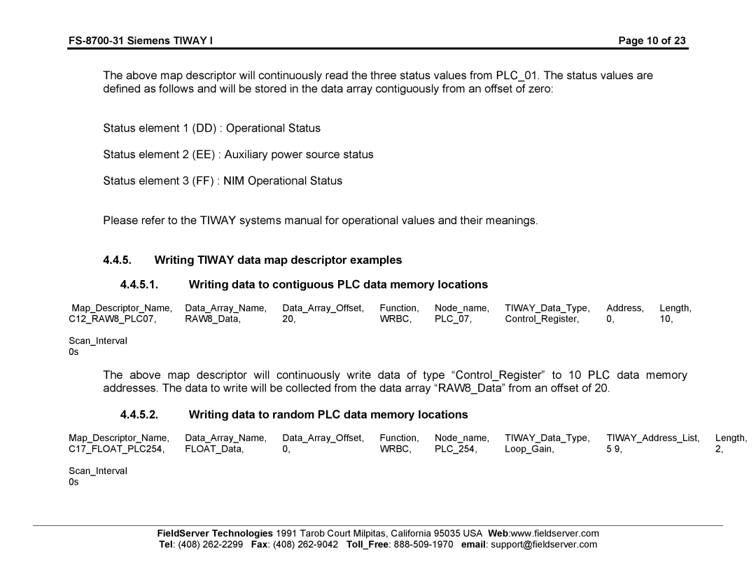 FieldServer FS-8700-31 instruction manual Writing data to random PLC data memory locations 